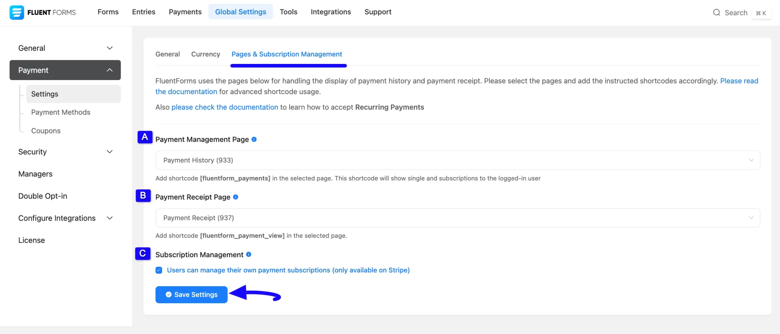 Page And Subscription Management Tab
