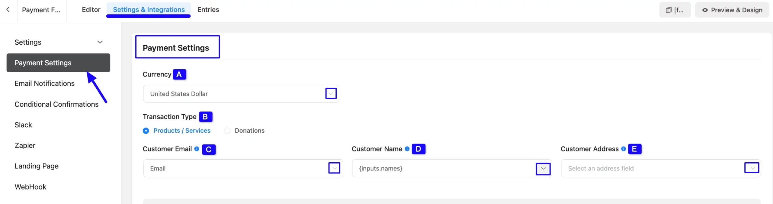 Specific Payment Settings