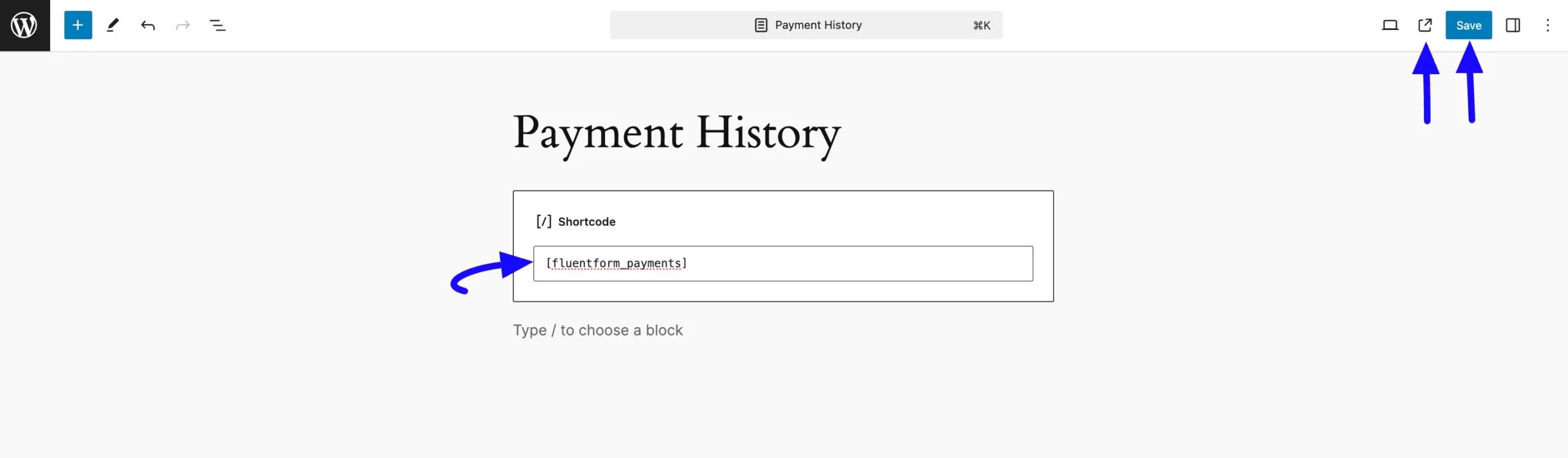 Payment History Shortcode