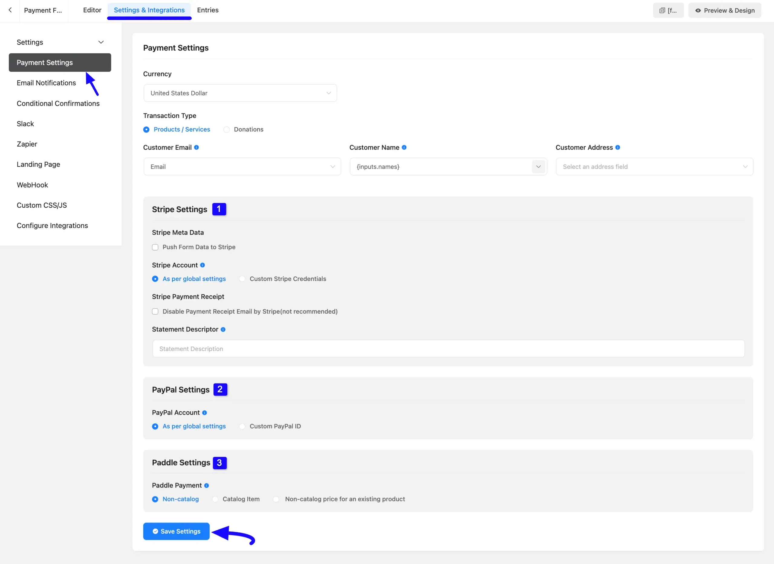 Specific Payment Method Settings