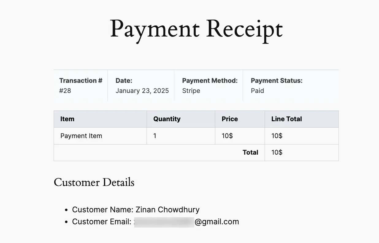 Specific Pyment Receipt