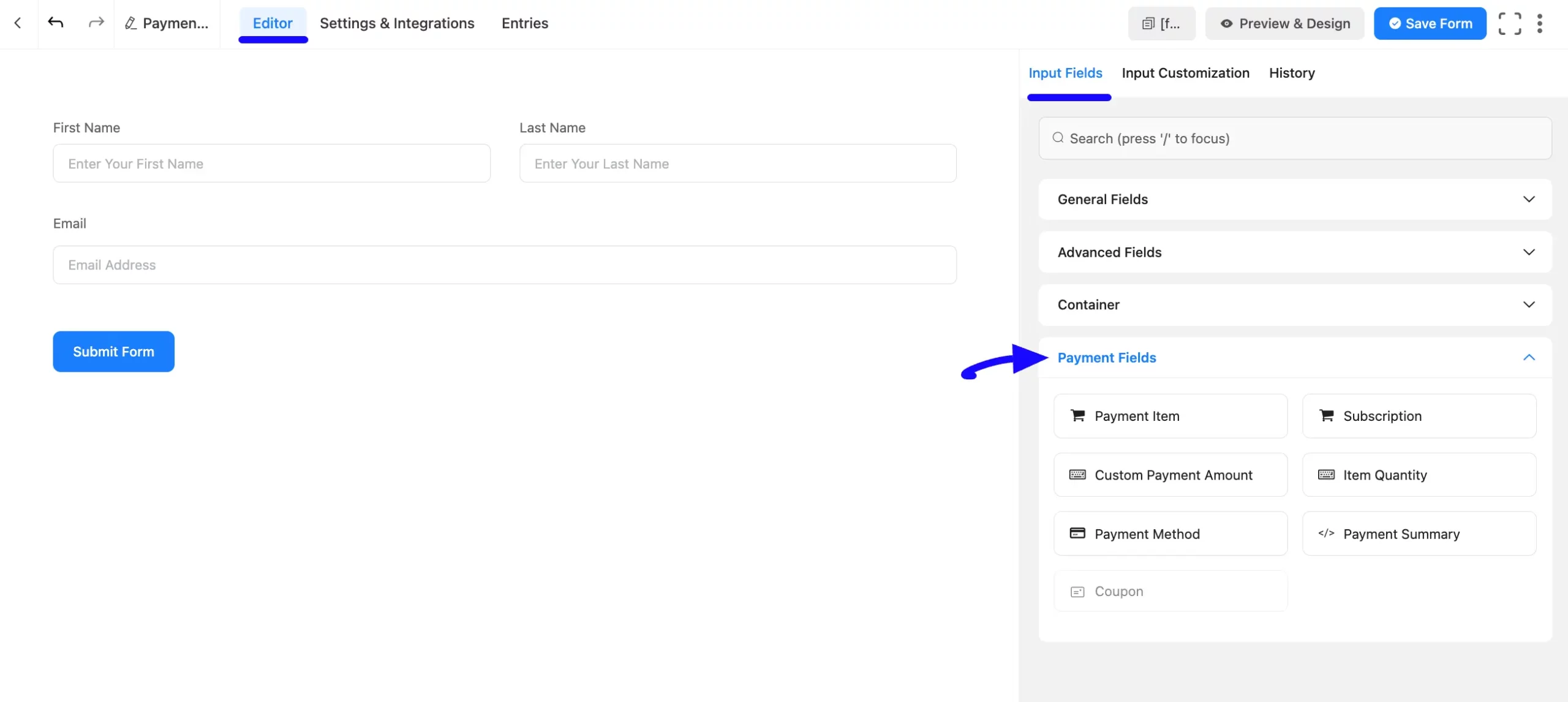 Payment Fields Fluent Forms