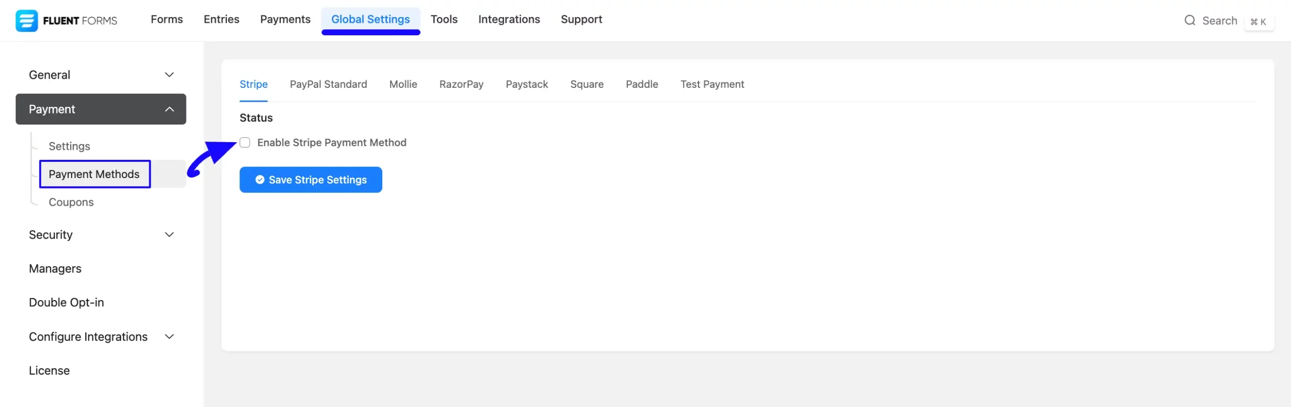 Enable Payment Methods Globally For All Create a Payment Form