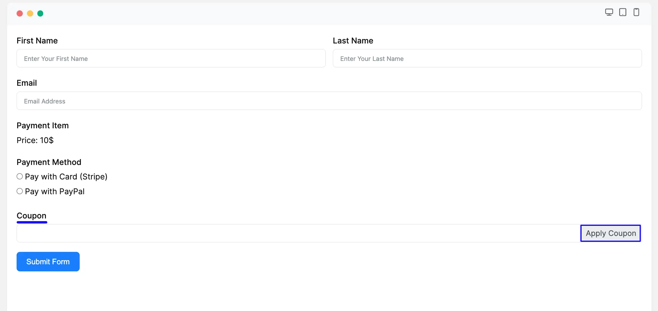 Preview Coupon Field in Payment