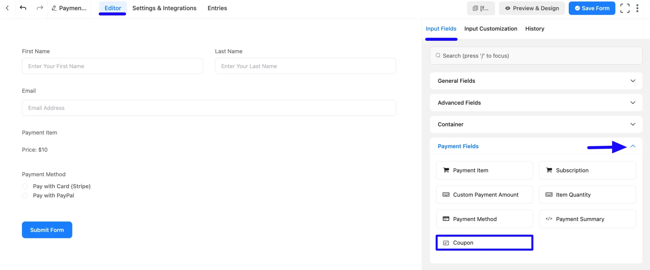 Add Coupon Field