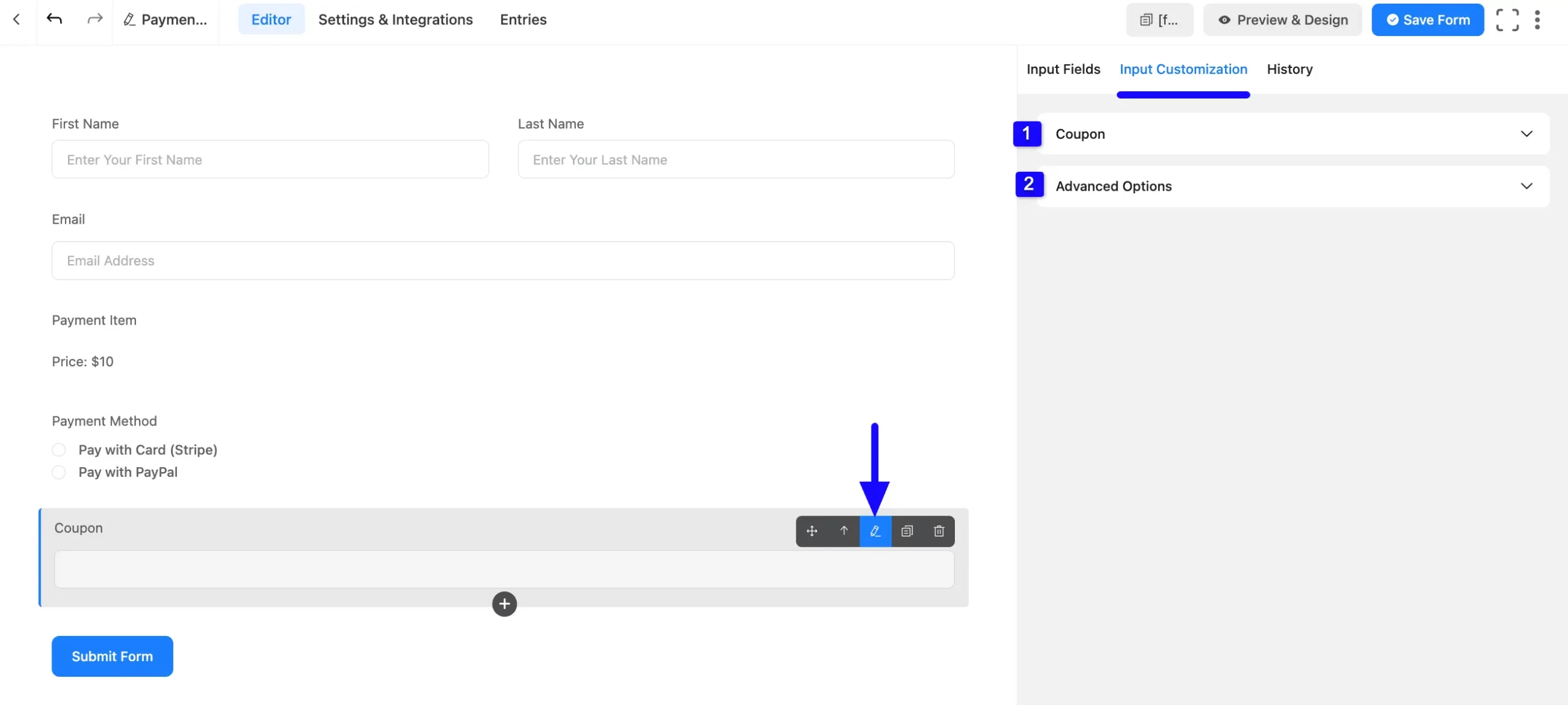 Input Customization Tab