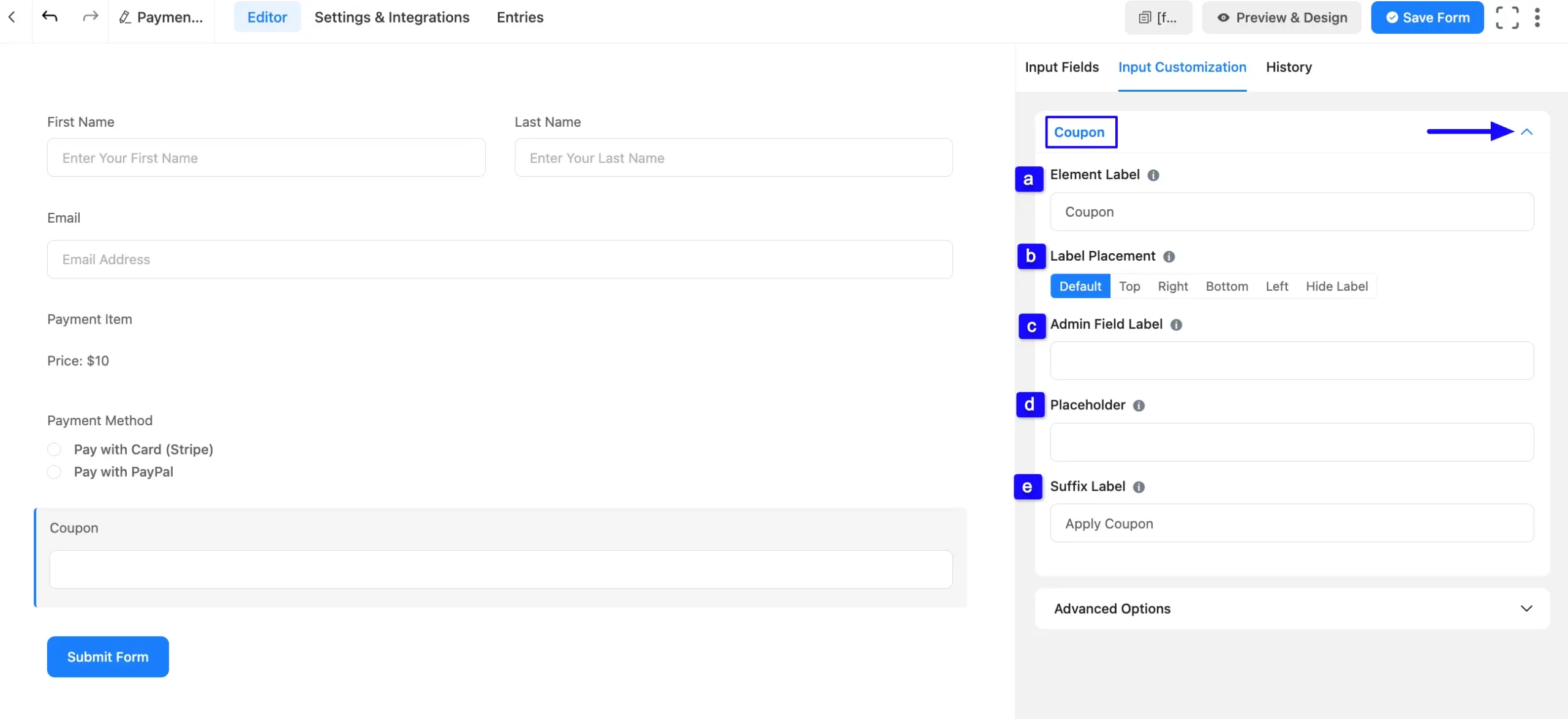Coupon Customization Tab