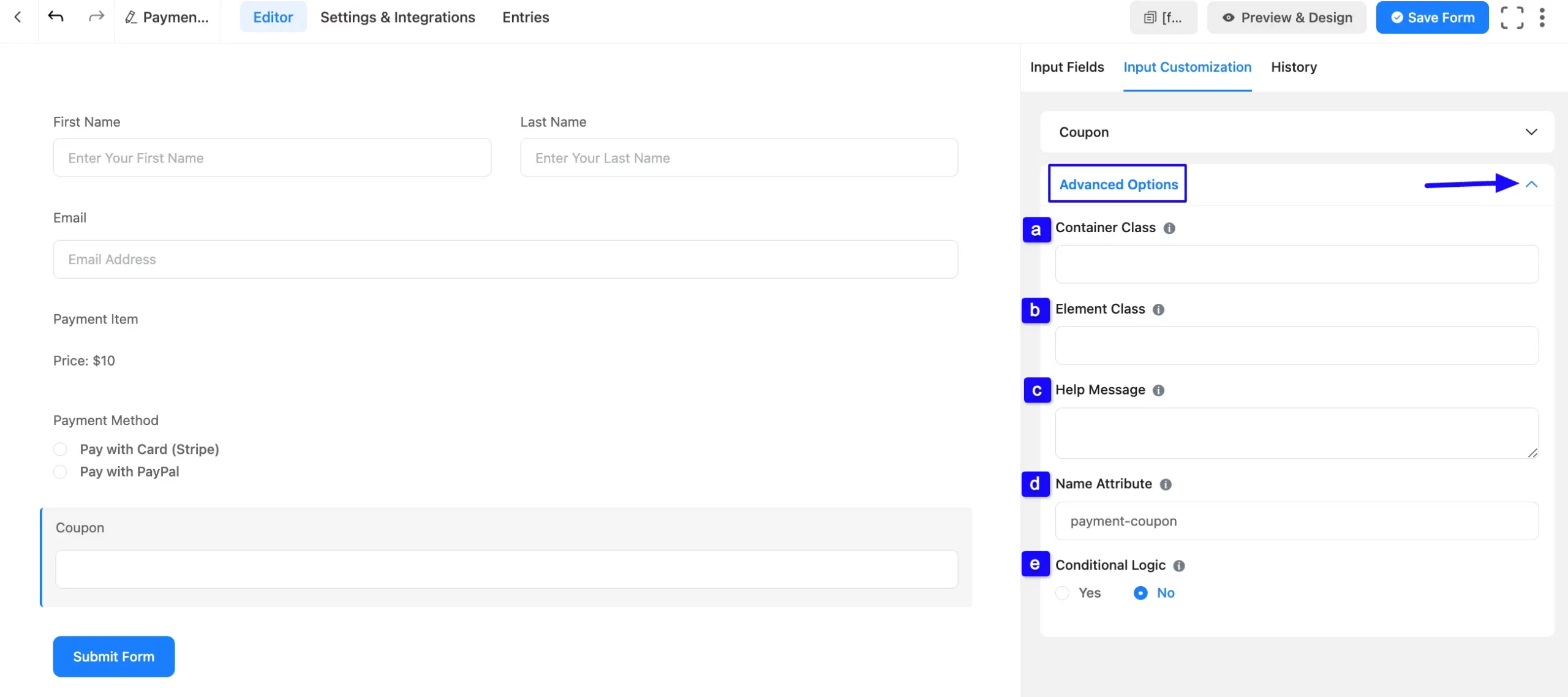 Advanced Option Fluent Forms