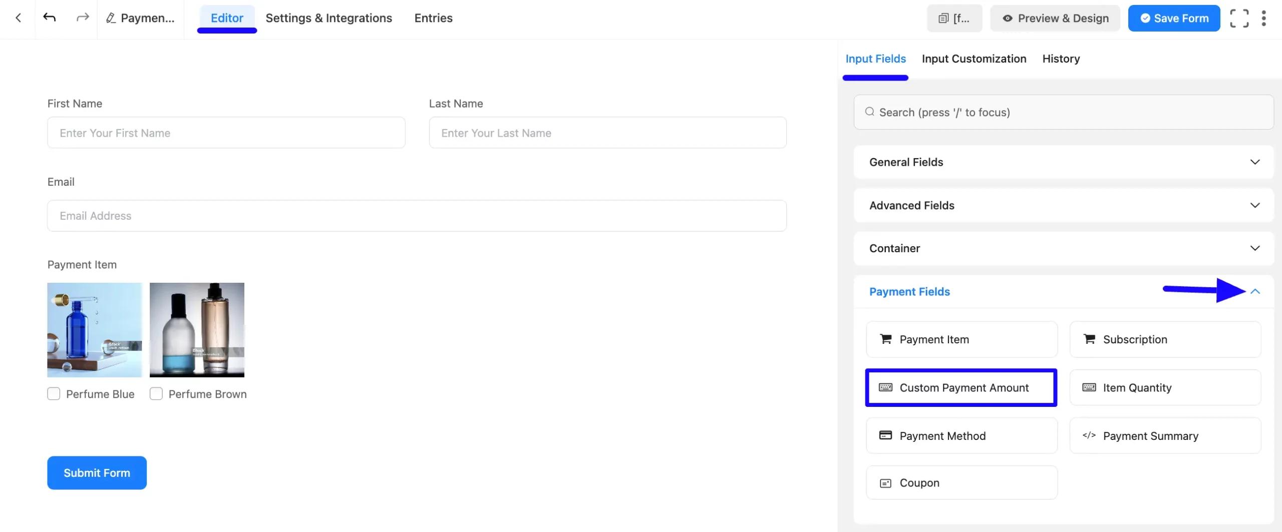 Add Custom Amount Payment