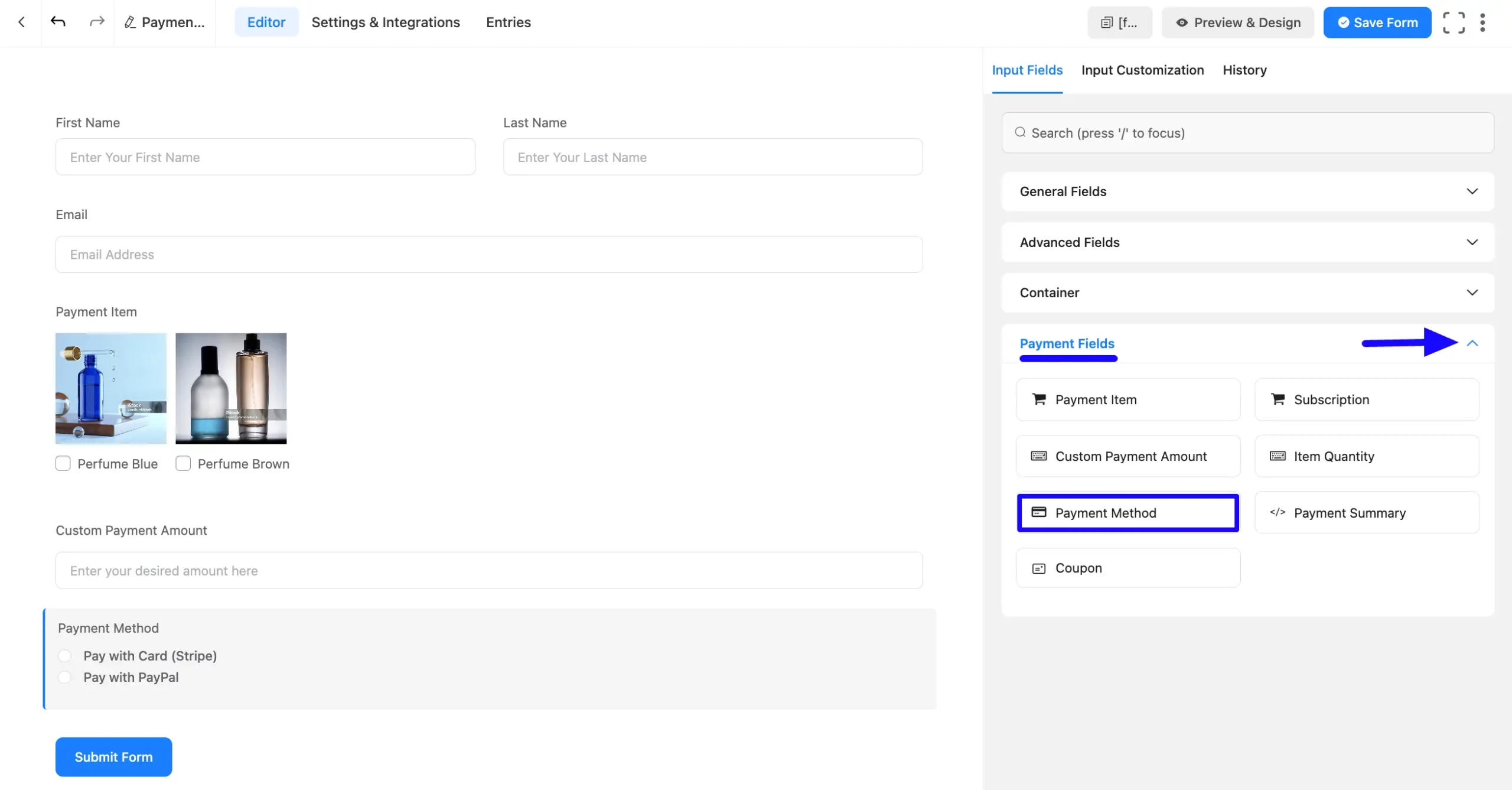 Add Payment Method Custom Payment Amount Field