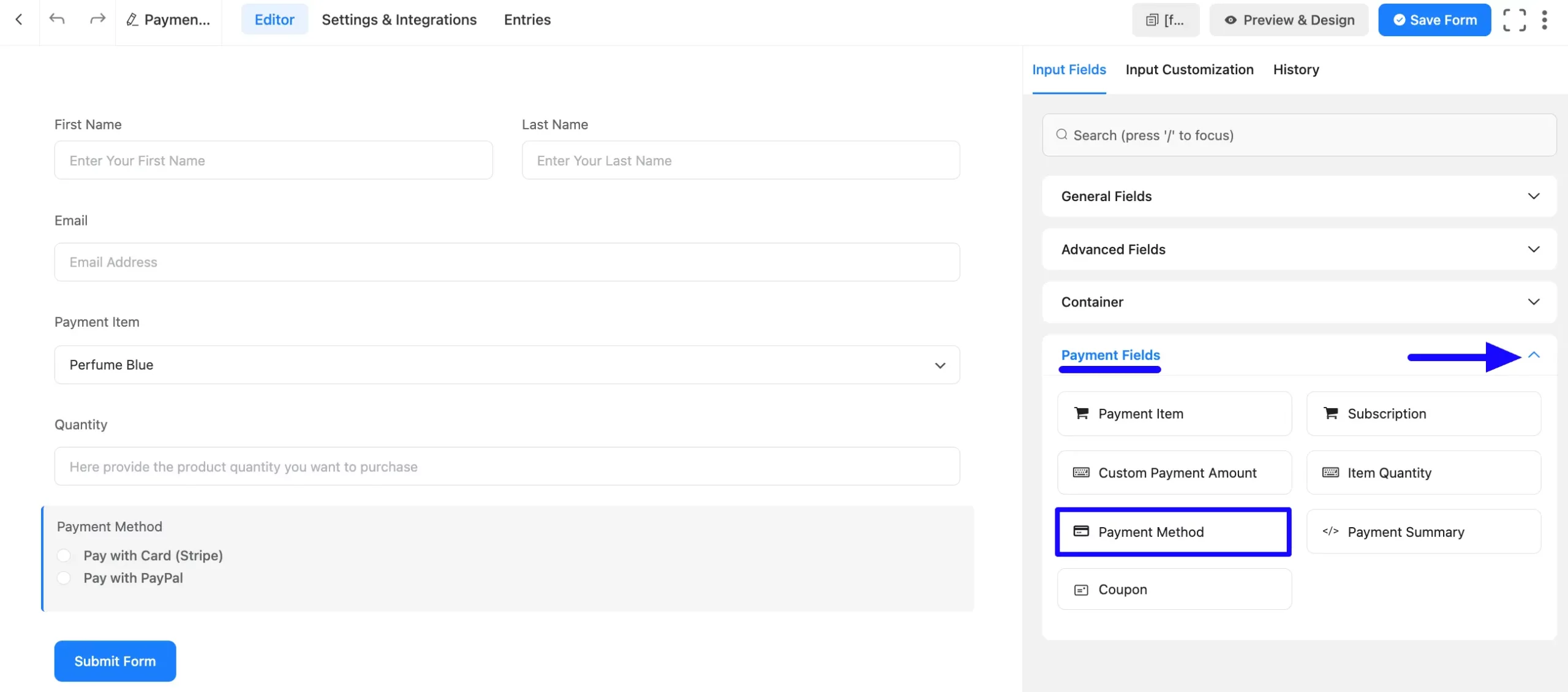 Payment Method Fields