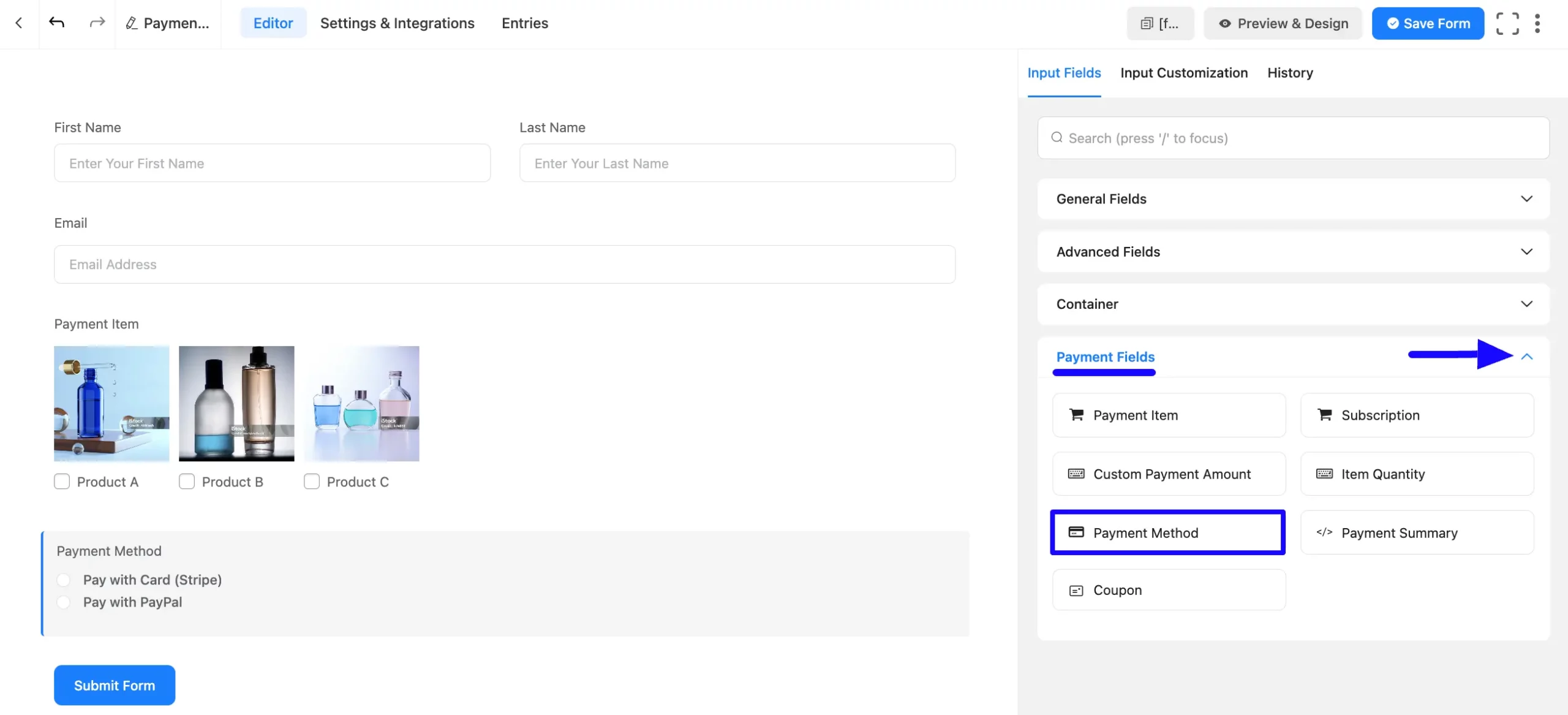 Payment Method Field