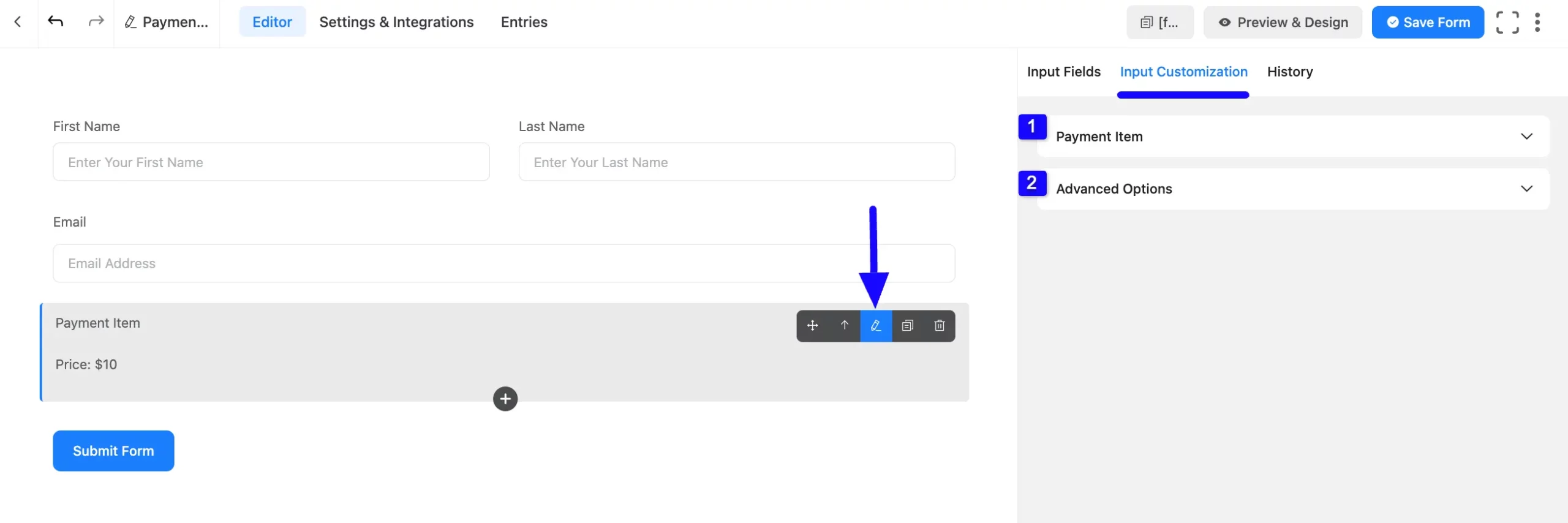 Input Customization Tab