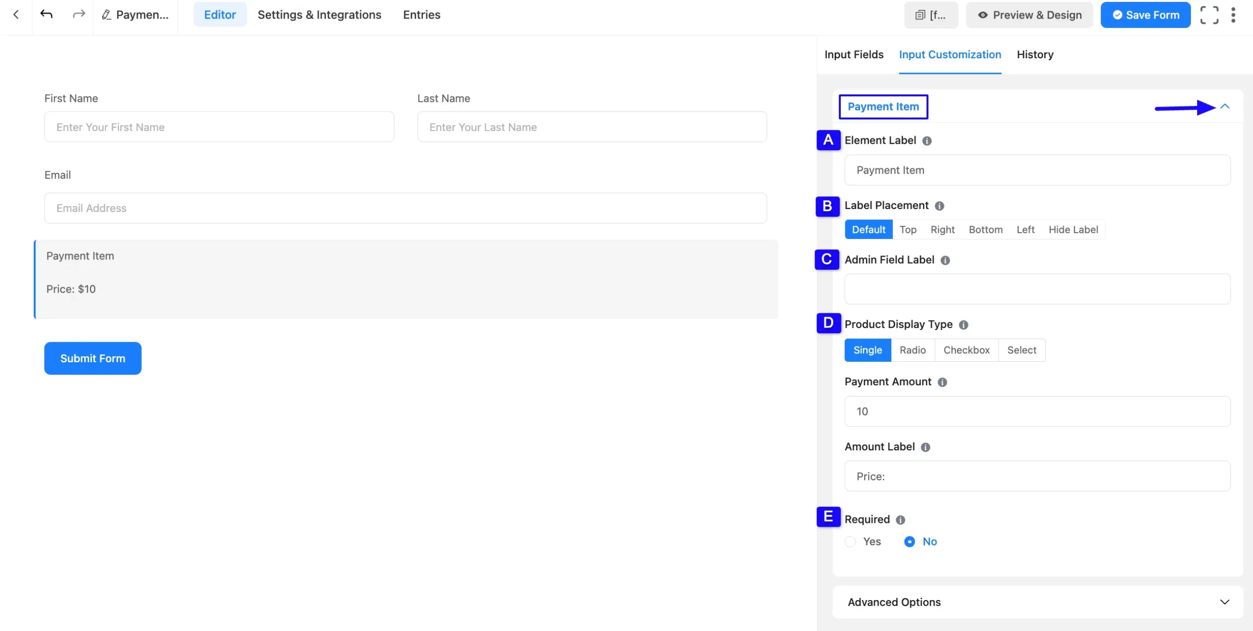 Payment Item Customization Option
