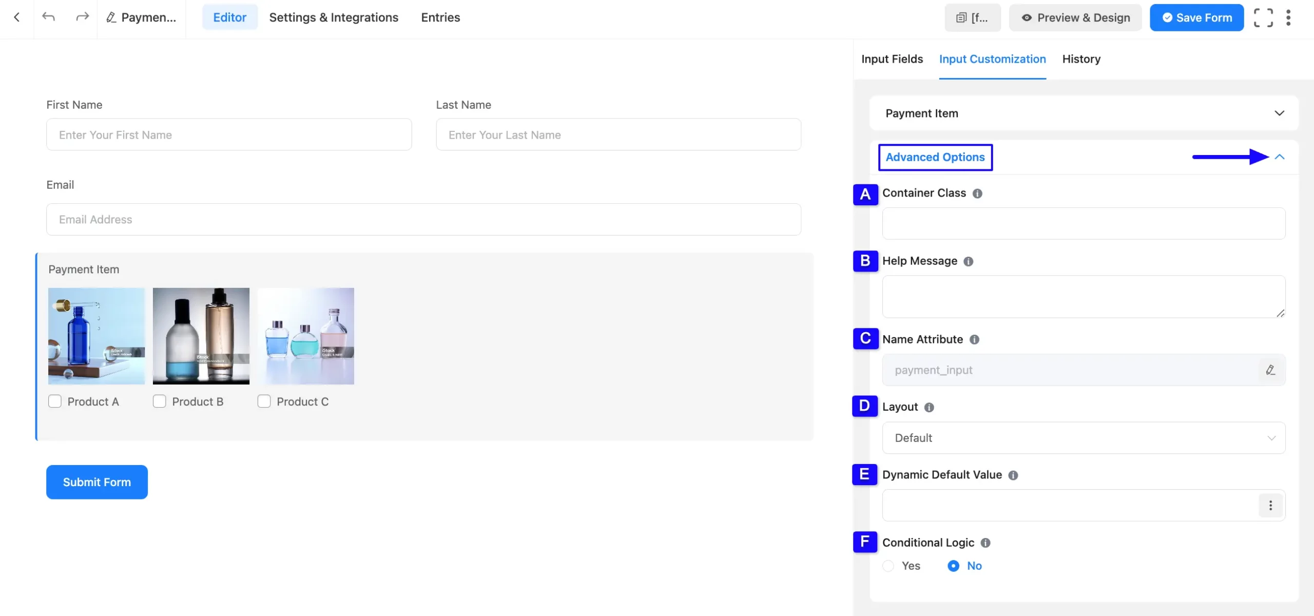 Advanced Options Fluent Forms