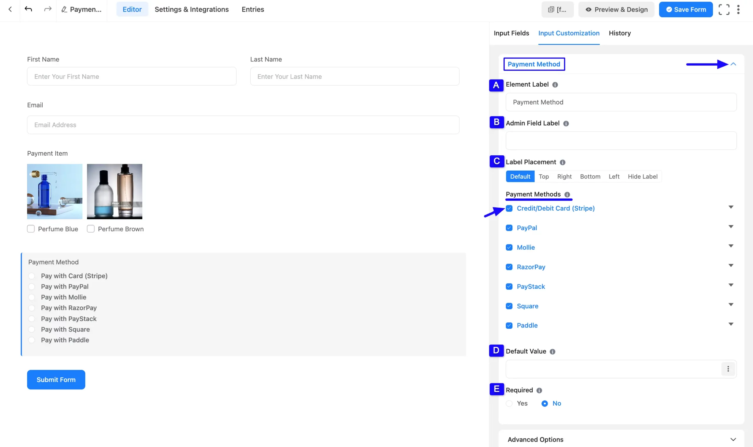 Payment Method Customization Option