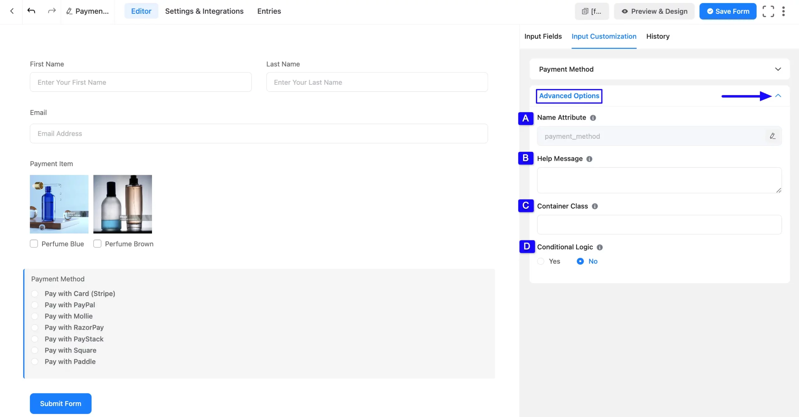 Advanced Options Fluent Forms