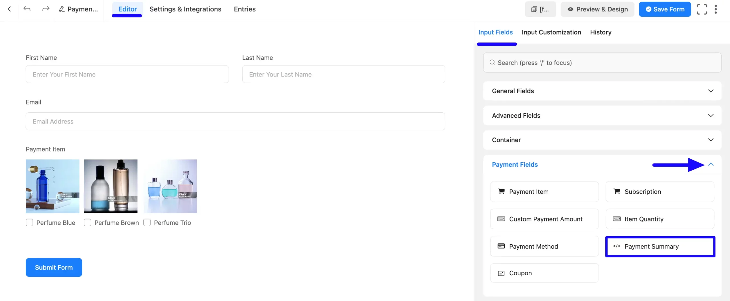 Add Payment Summary Field