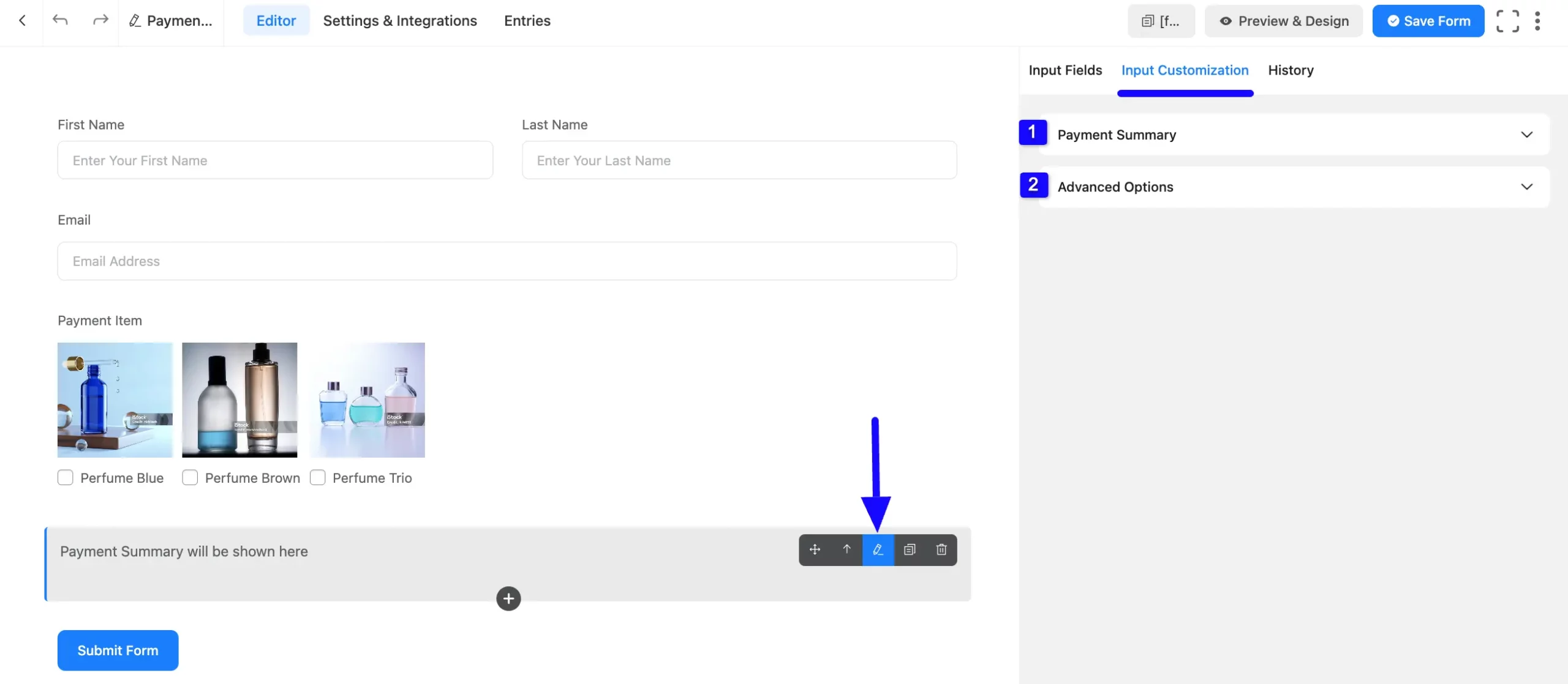 Input Customization Tab