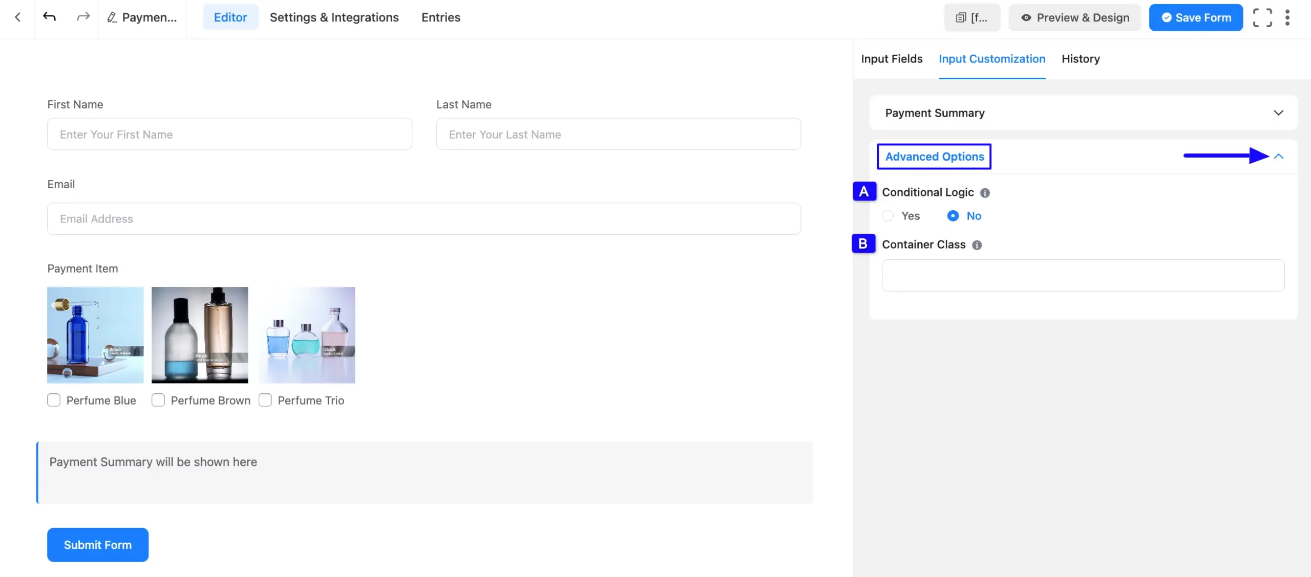 Advanced Summary Options