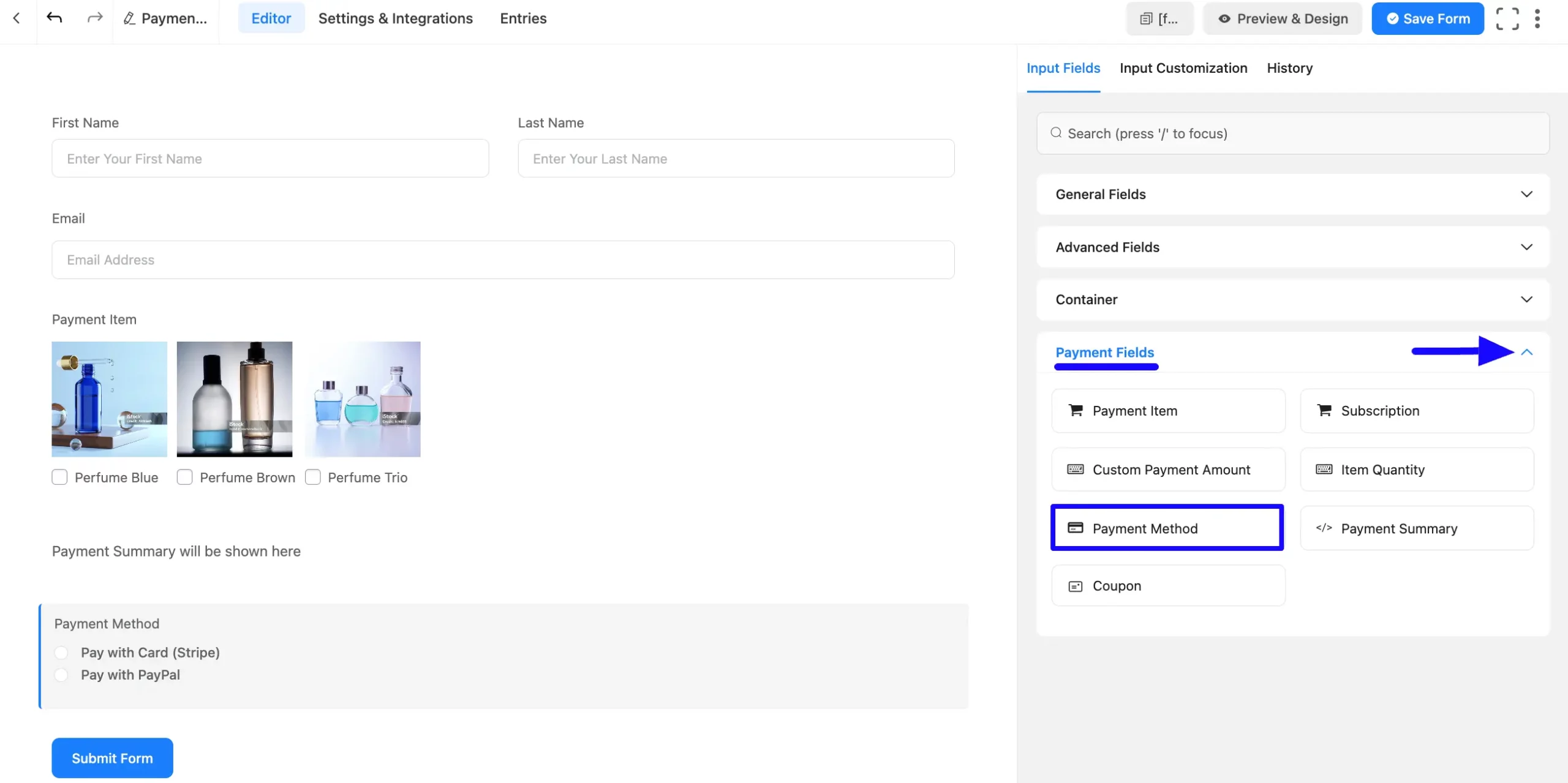 Add Payment Method Field