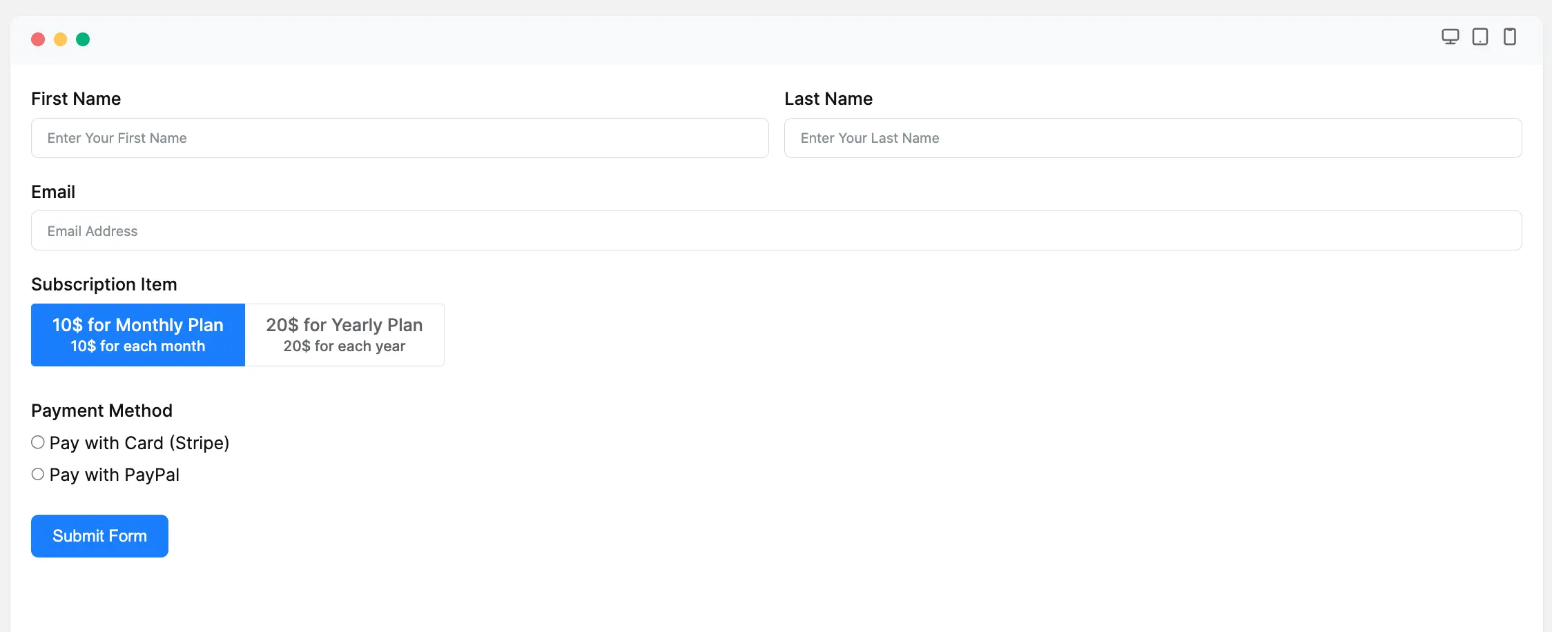 Preview Subscription Field in Payment