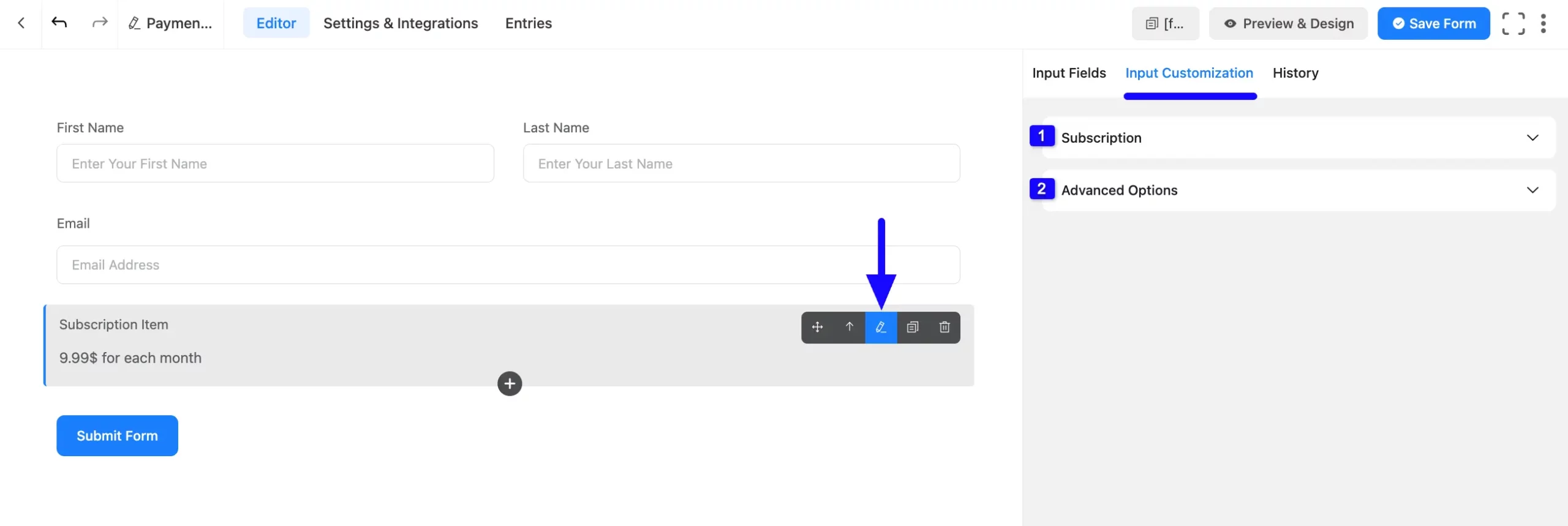 Input Customization Tab