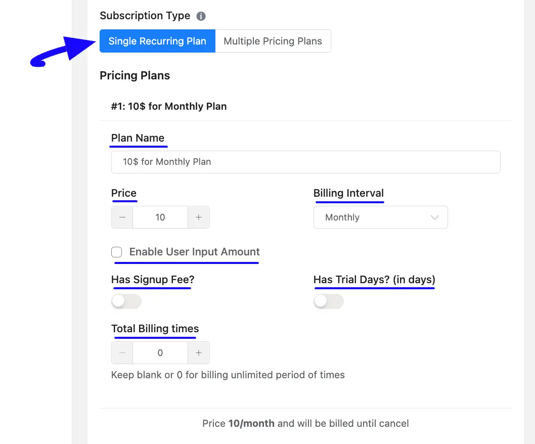 Single Recurring Plan