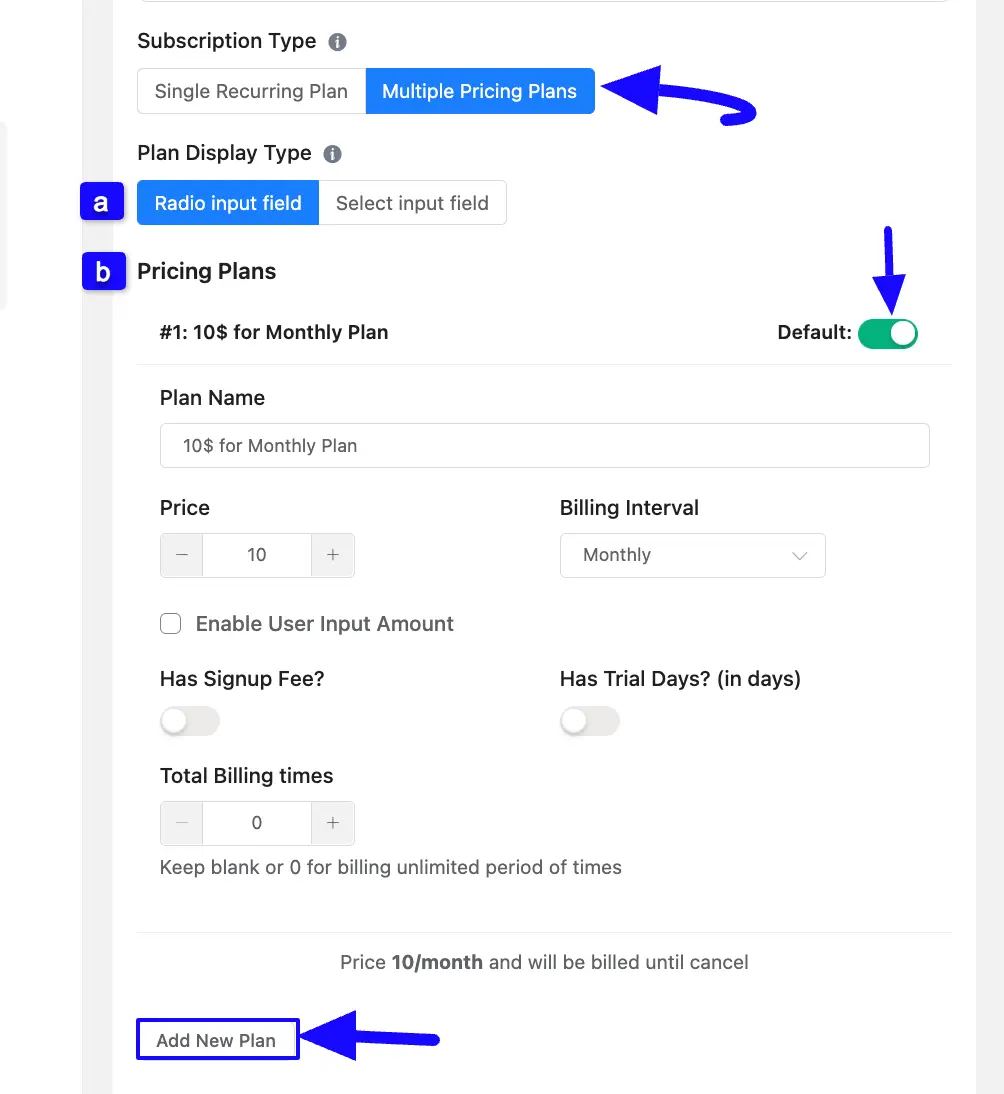 Multiple Pricing Plan