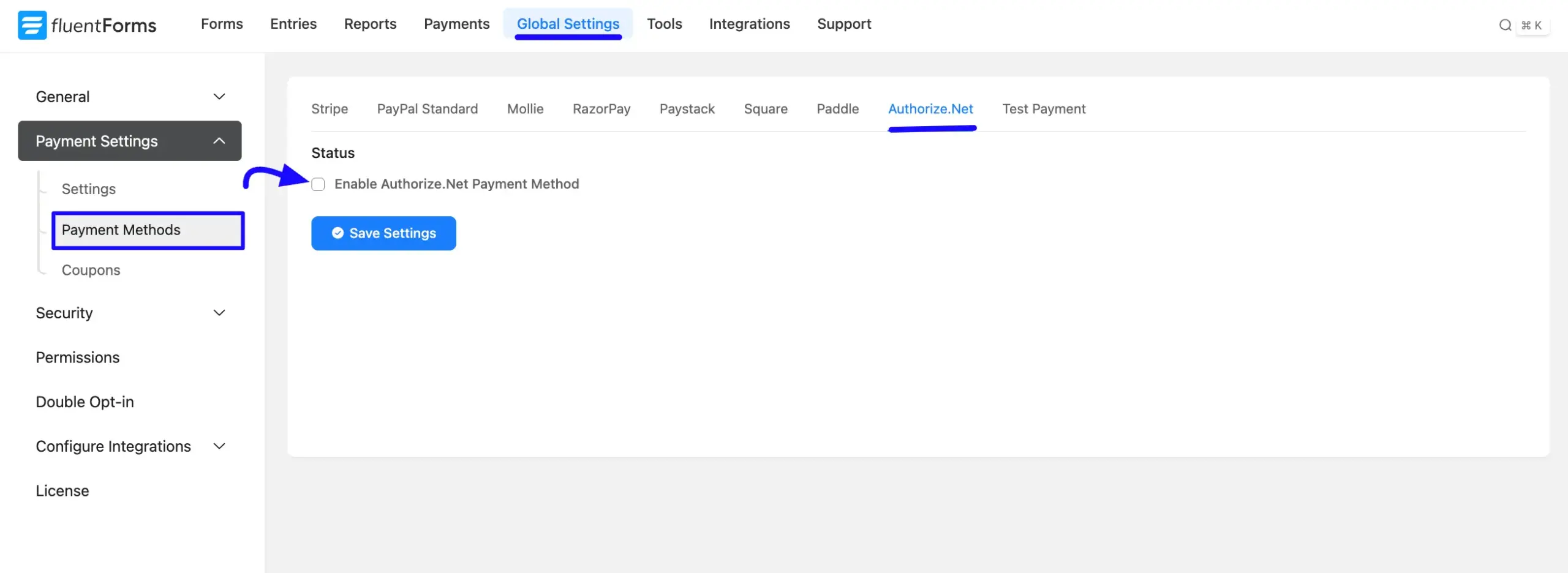 Enable Authorized integrate Authorize.Net