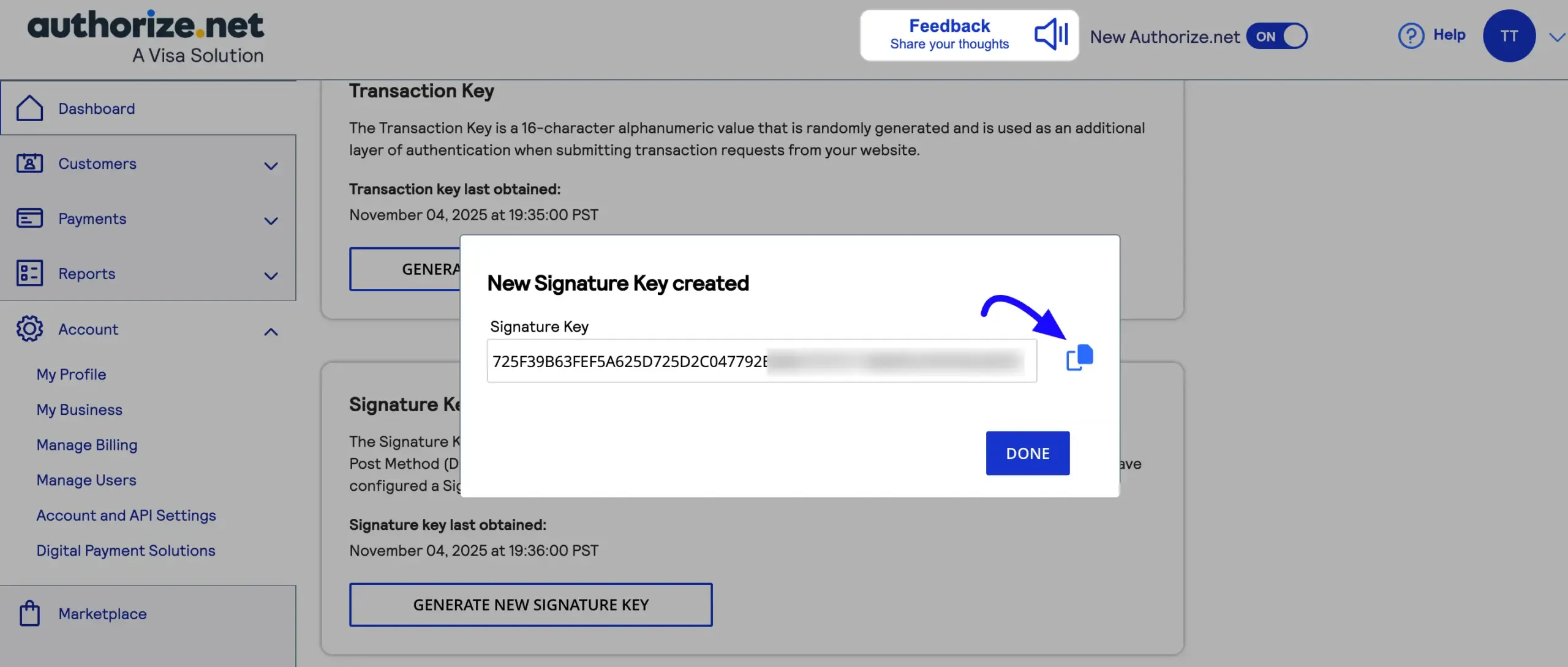 Signature Key Created