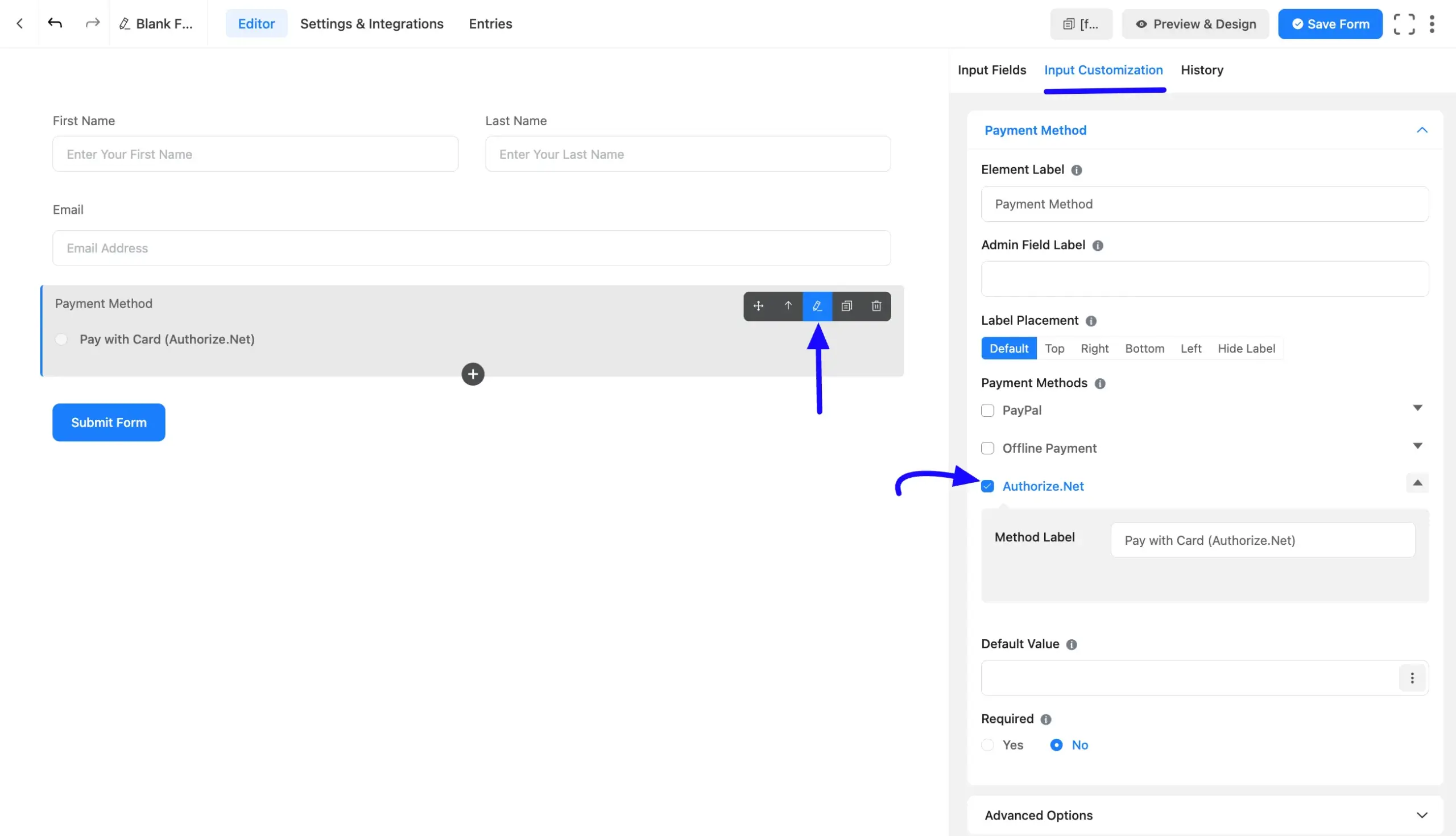 Payment Method Label