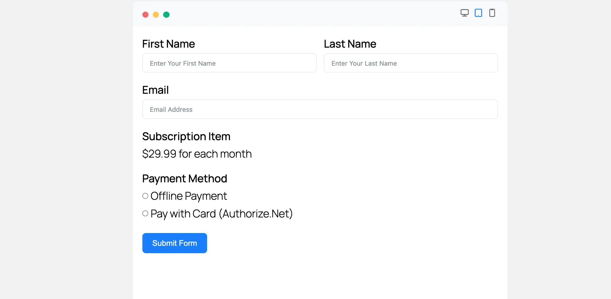 Preview Authorized Payment integrate Authorize.Net