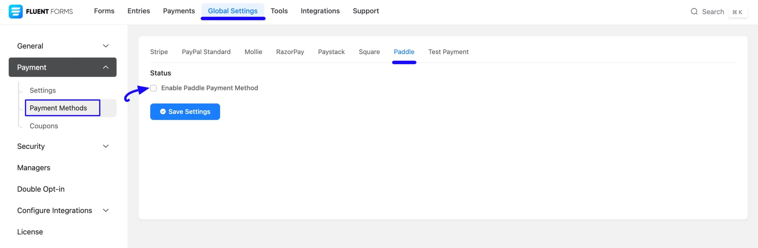 Enable Paddle Payment Method Integrate Paddle
