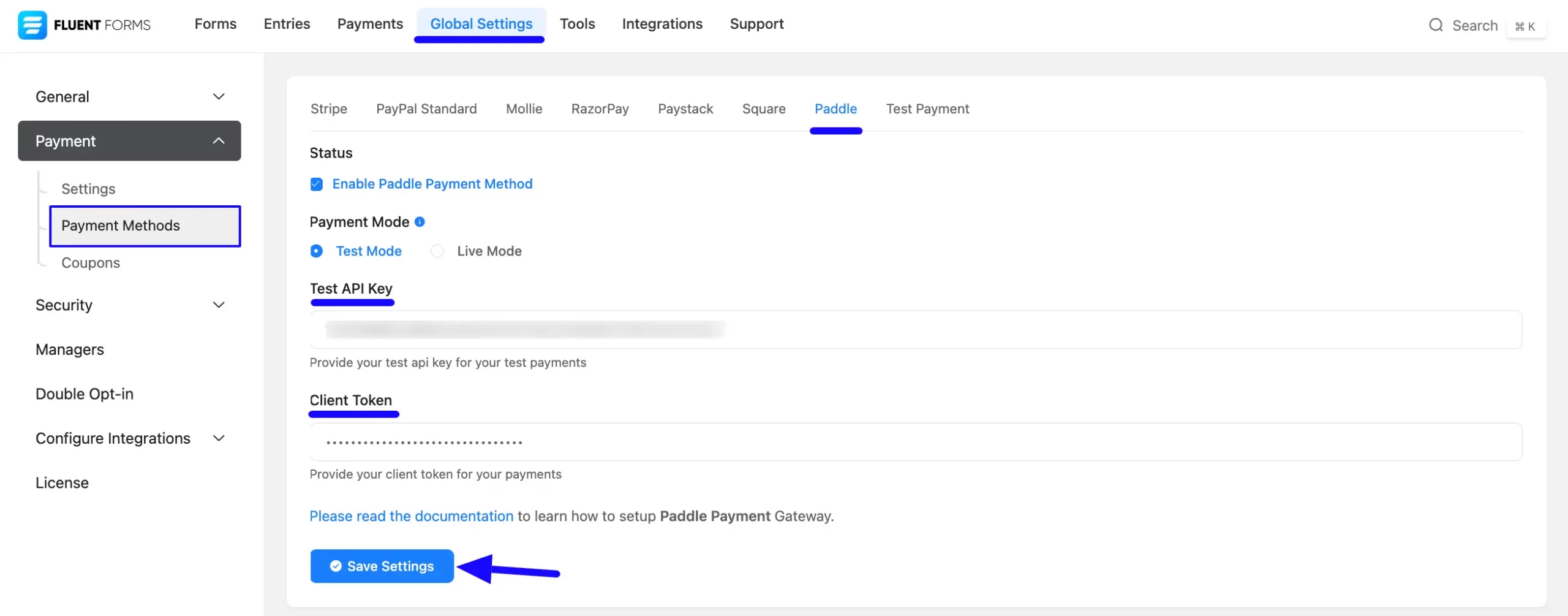 Paste API Key And Client Token