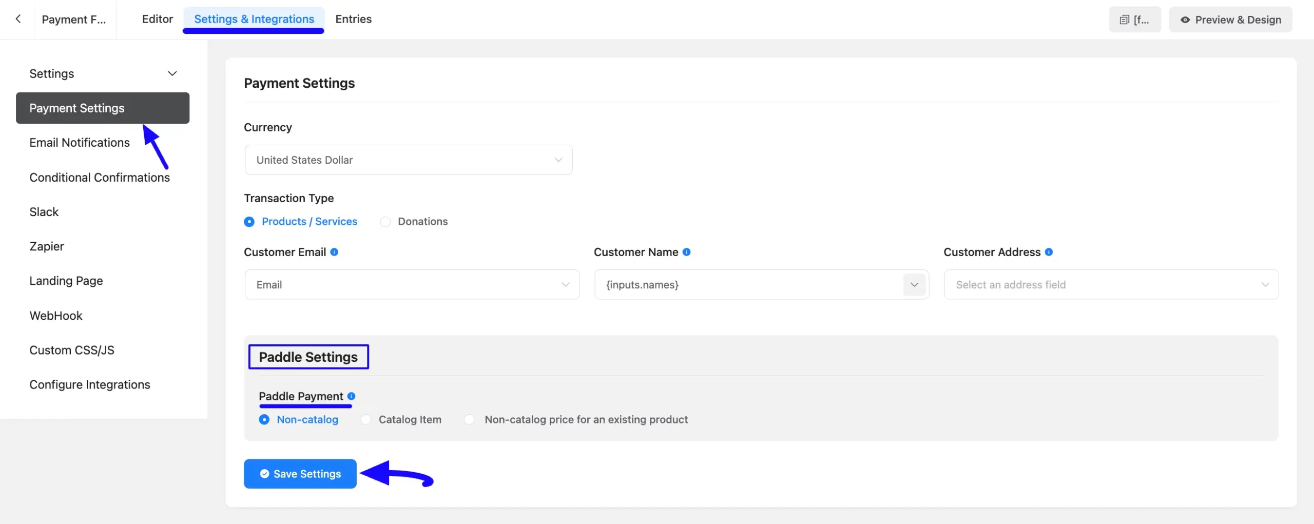 Specific Paddle Payment Settings