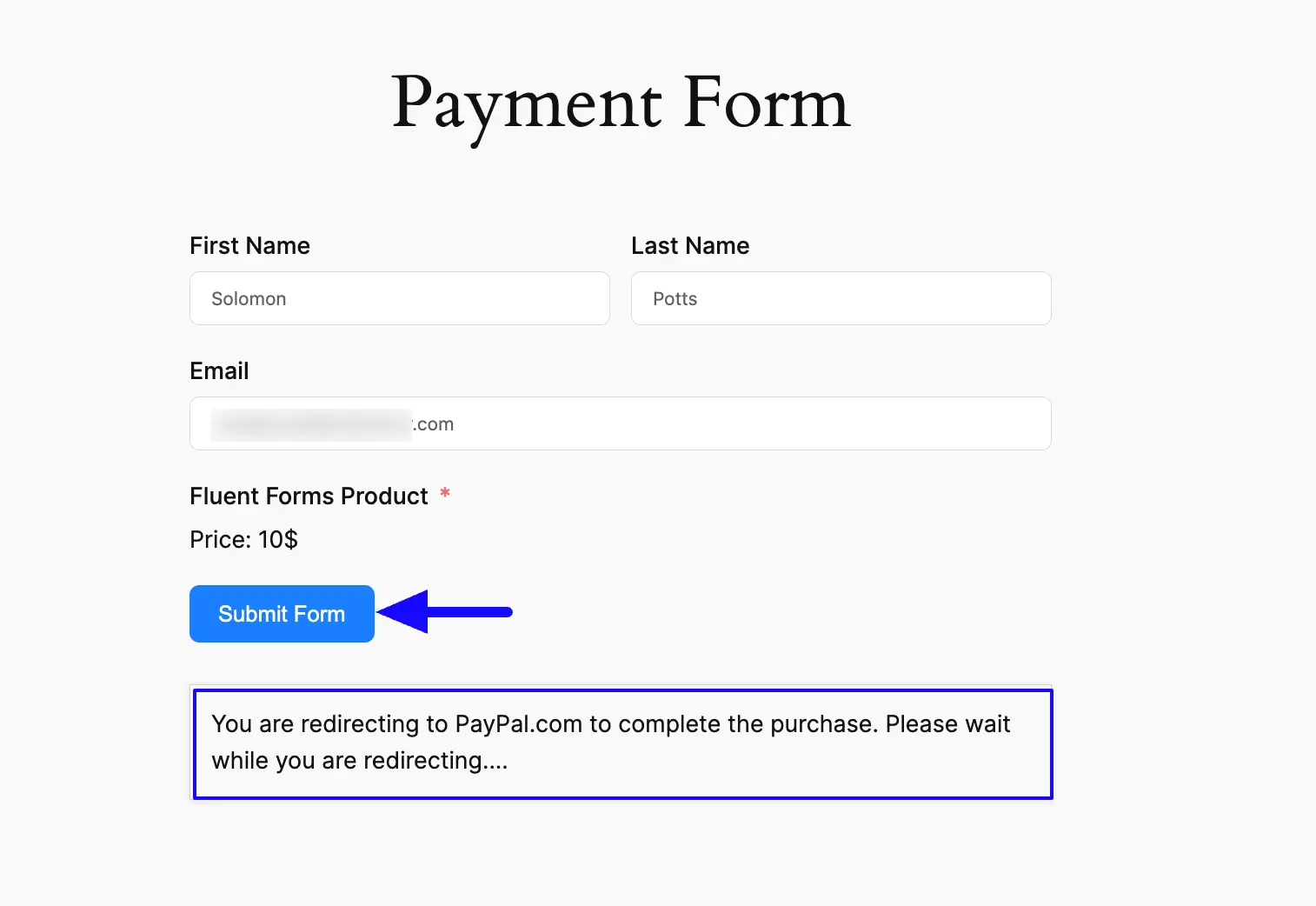 Paypal Preview Fluent Forms