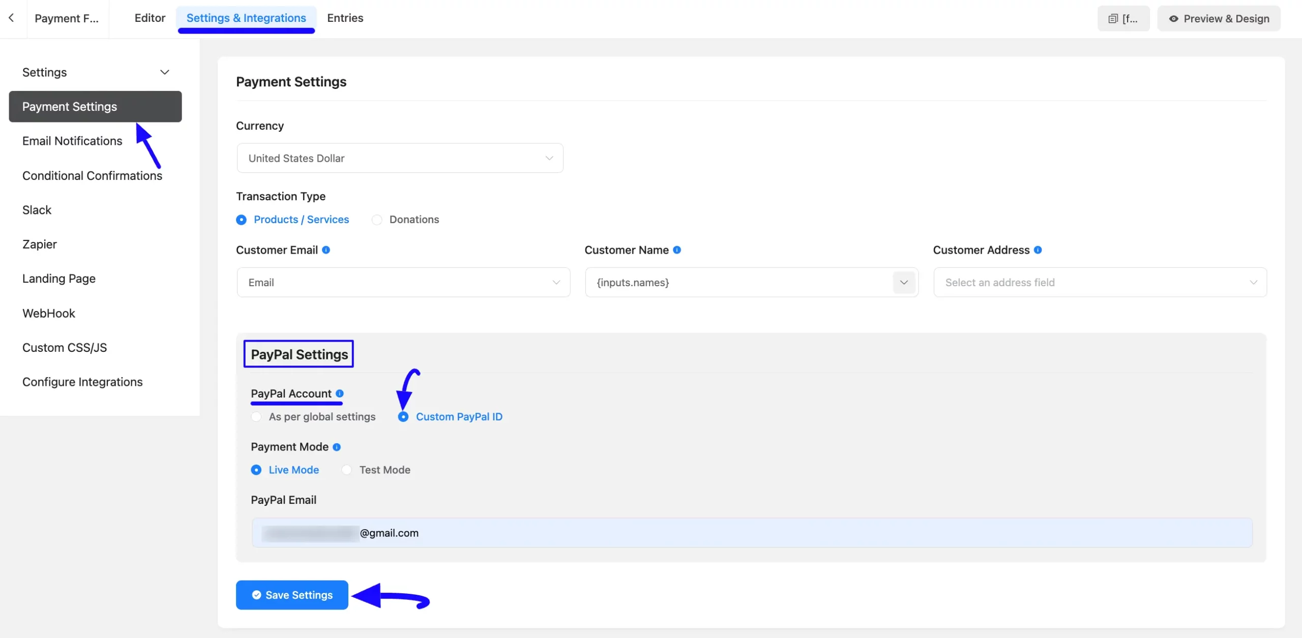 Specific Paypal Payment Settings