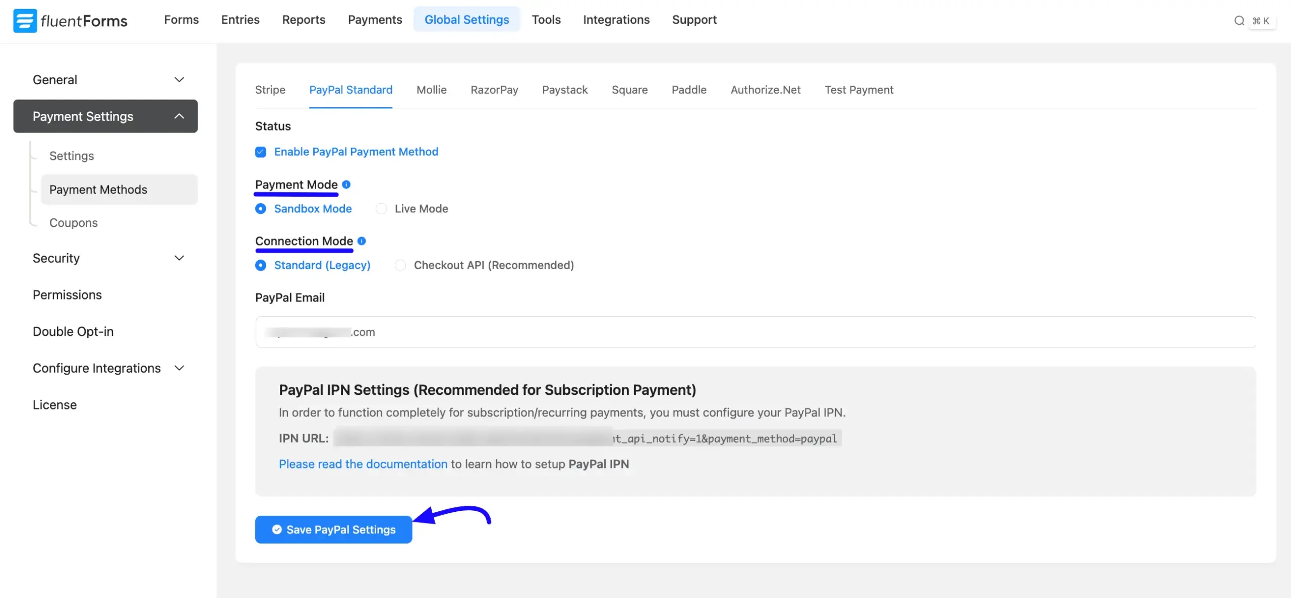 PayPal Standard legacy settings
