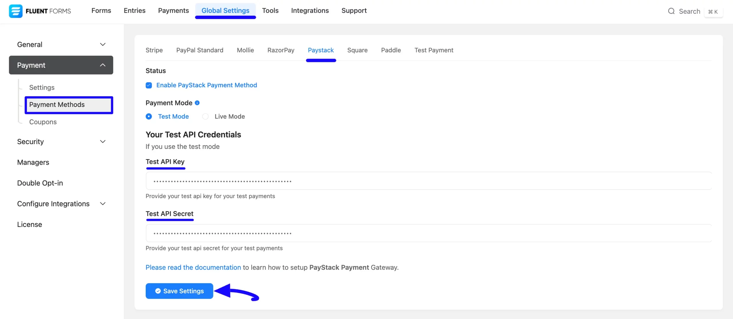 Paste API Key And API Secret