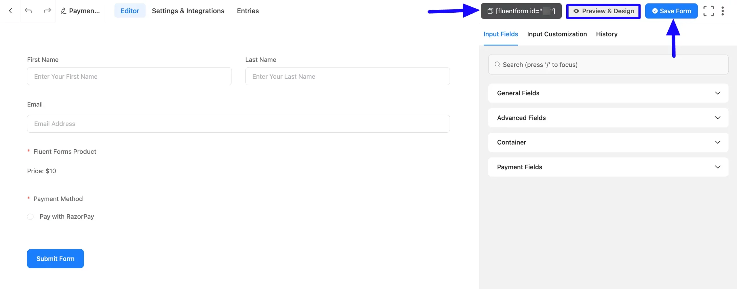 Save Button Integrate Razorpay