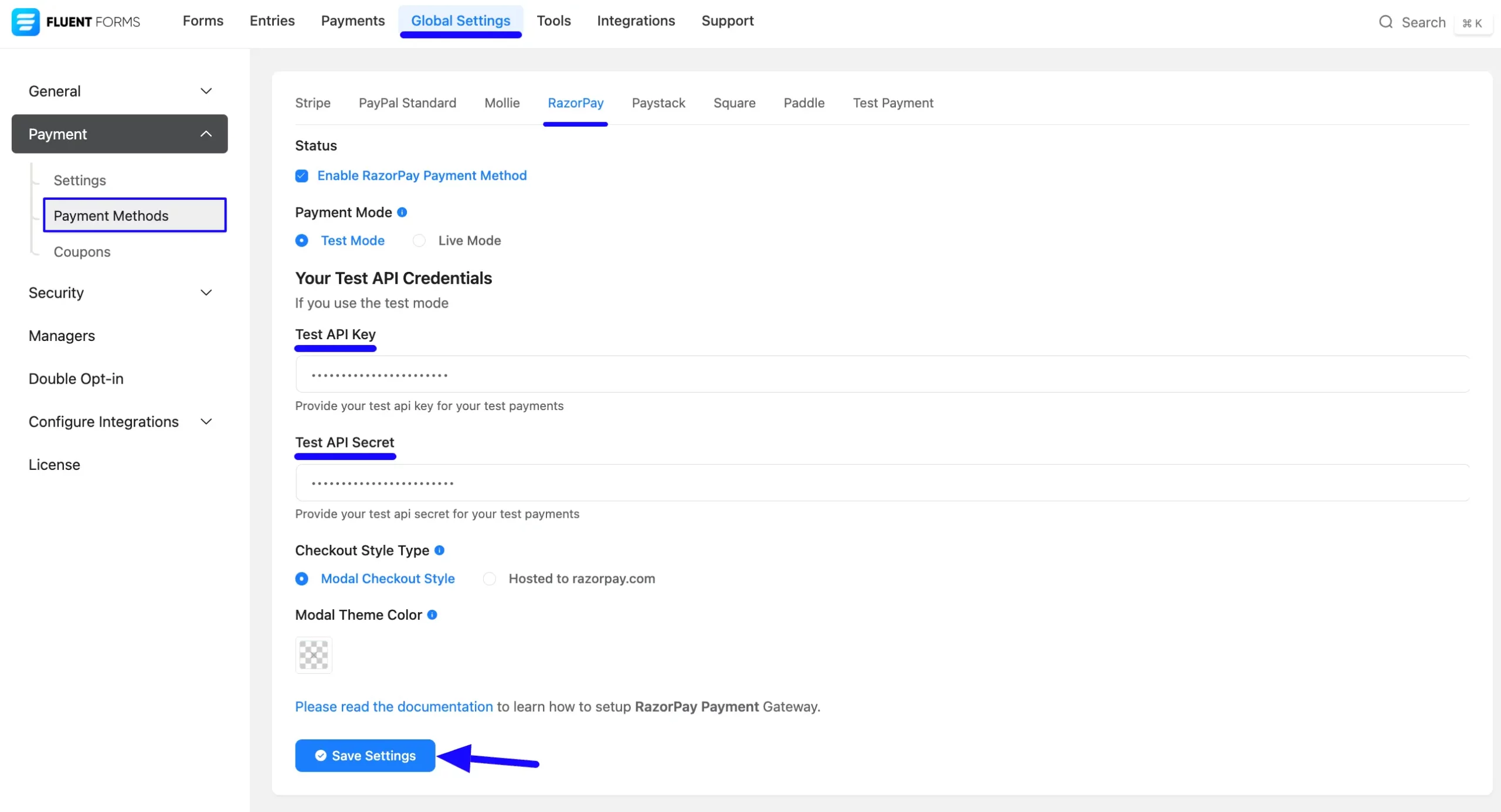 Paste API Key And Secret
