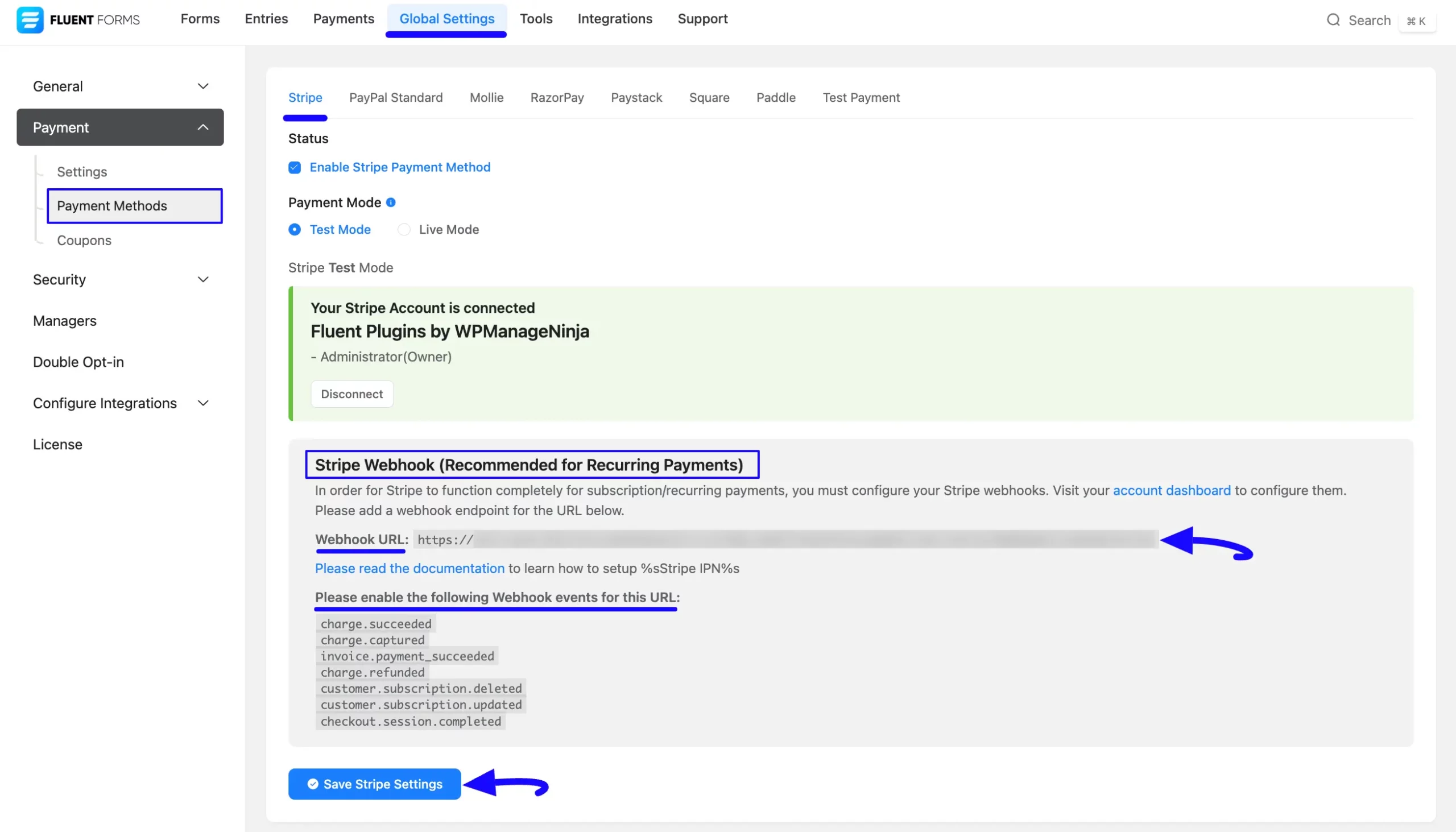 Add Stripe Webhook URL Integrate Stripe