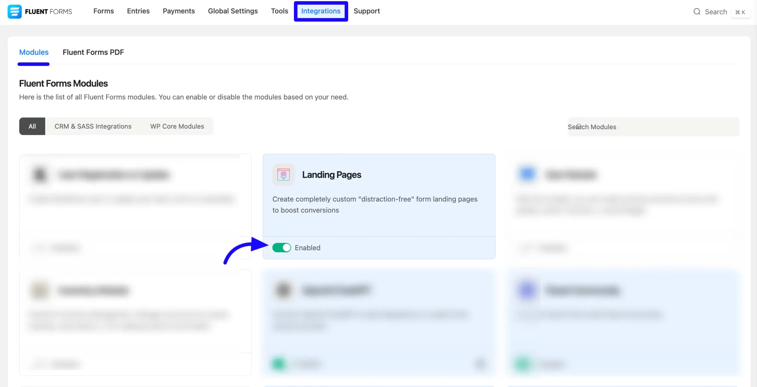 Enable Landing Pages module