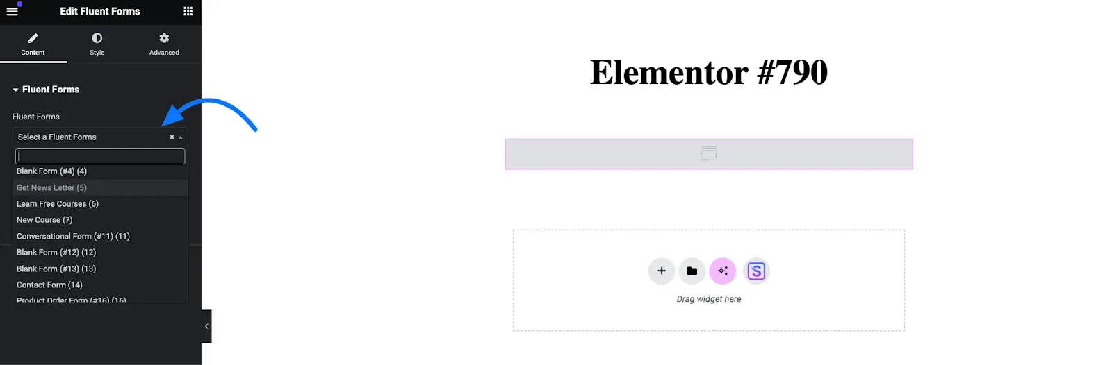 embed your forms using Elementor Widget step