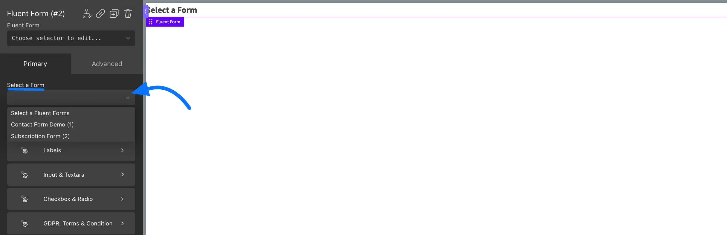 Select Fluent Forms with Oxygen