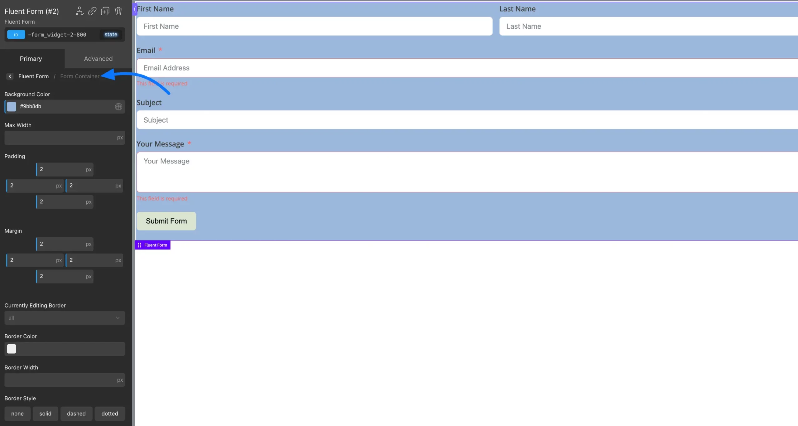 Container Fluent Forms