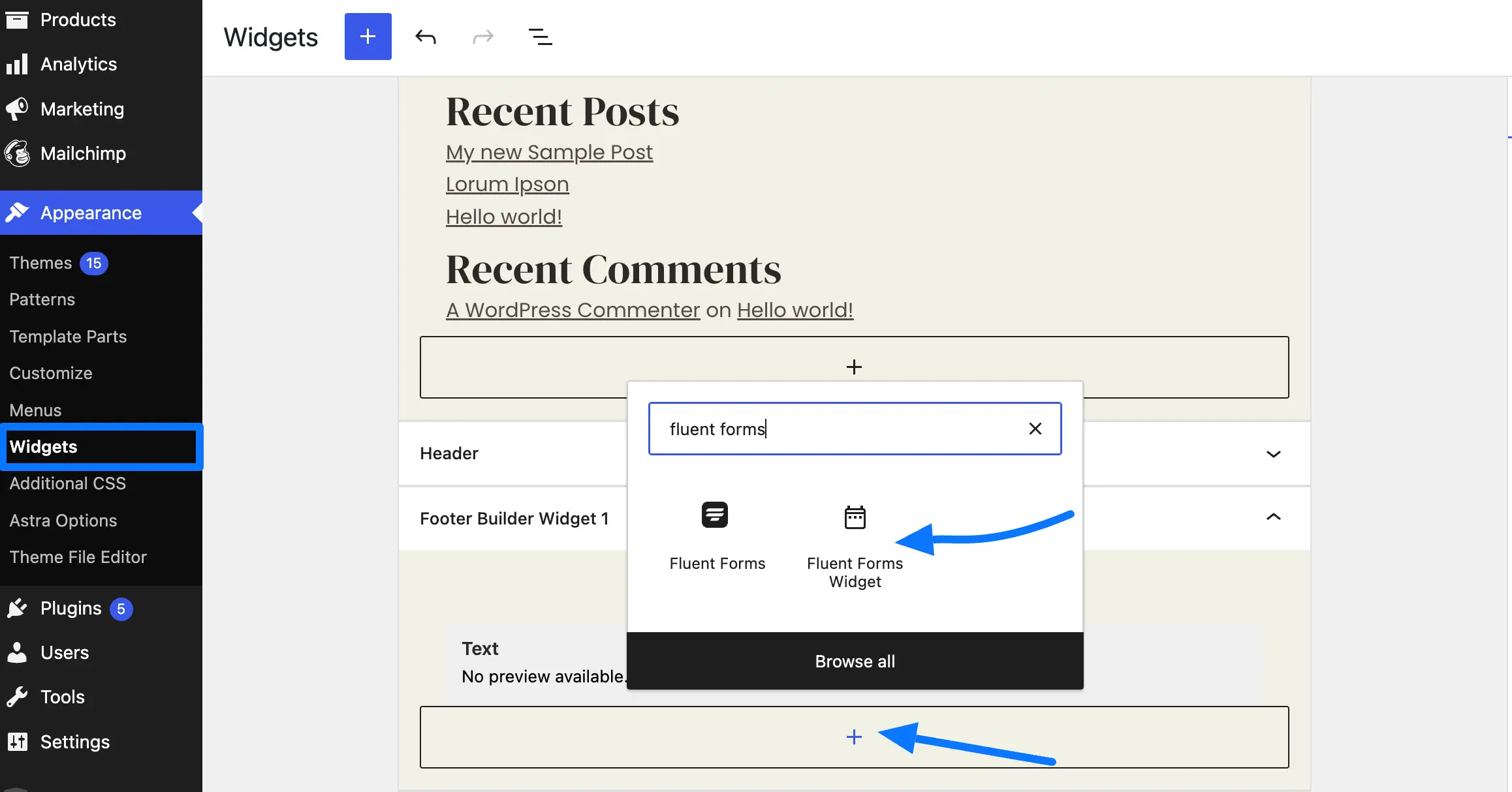 Widgets Footer Fluent Forms