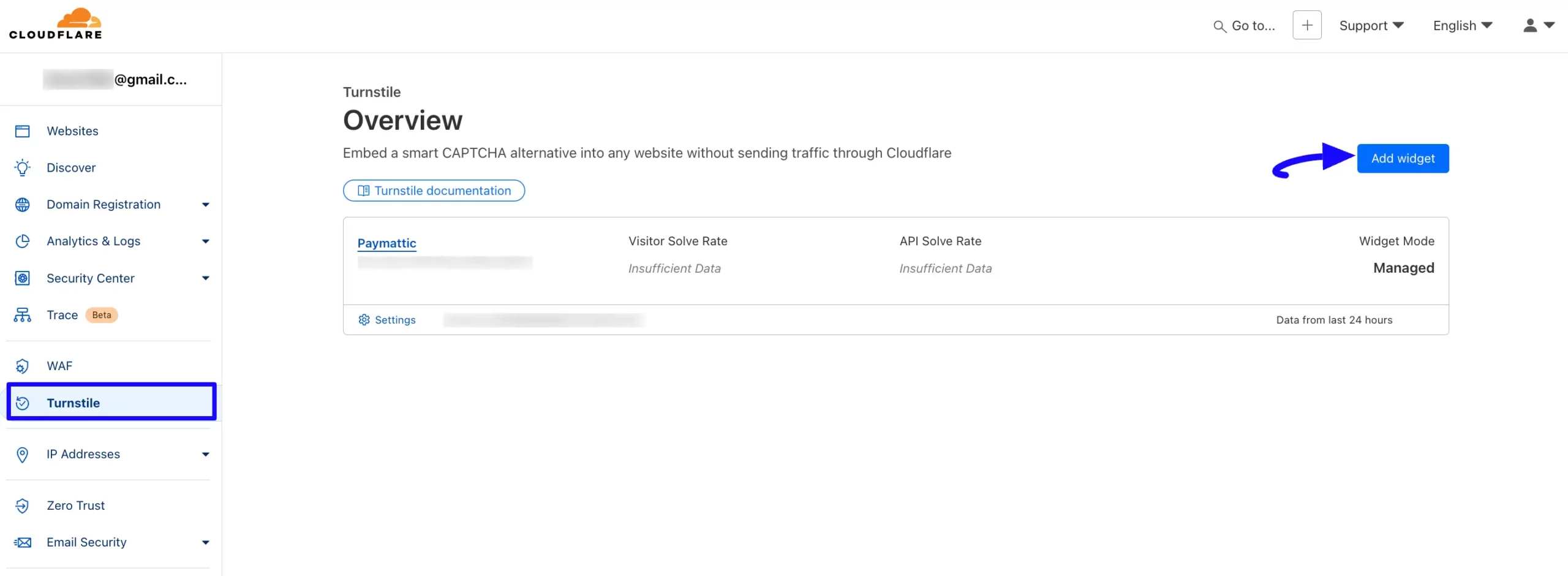 Add Widget Button Integrate Cloudflare Turnstile