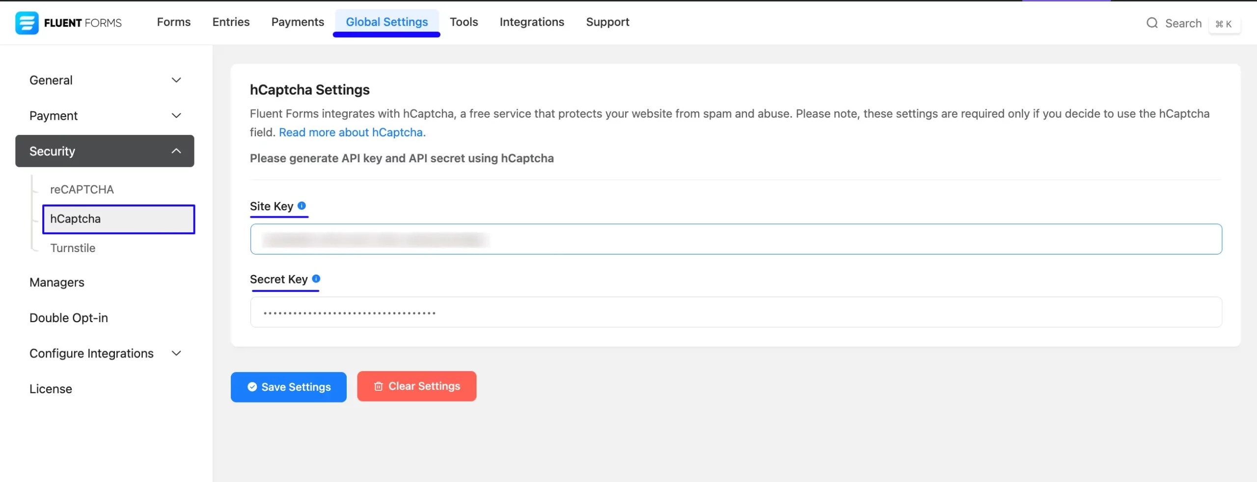 Paste Site Key And Secret Key